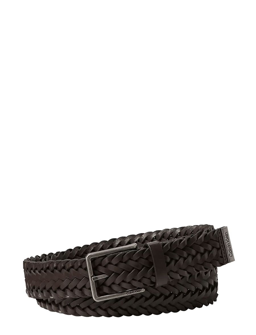 Calvin Klein - WARMTH BUCKLE WOVEN 35MM FIXED - - punutud vööd - ck dark brown antique silver - 0