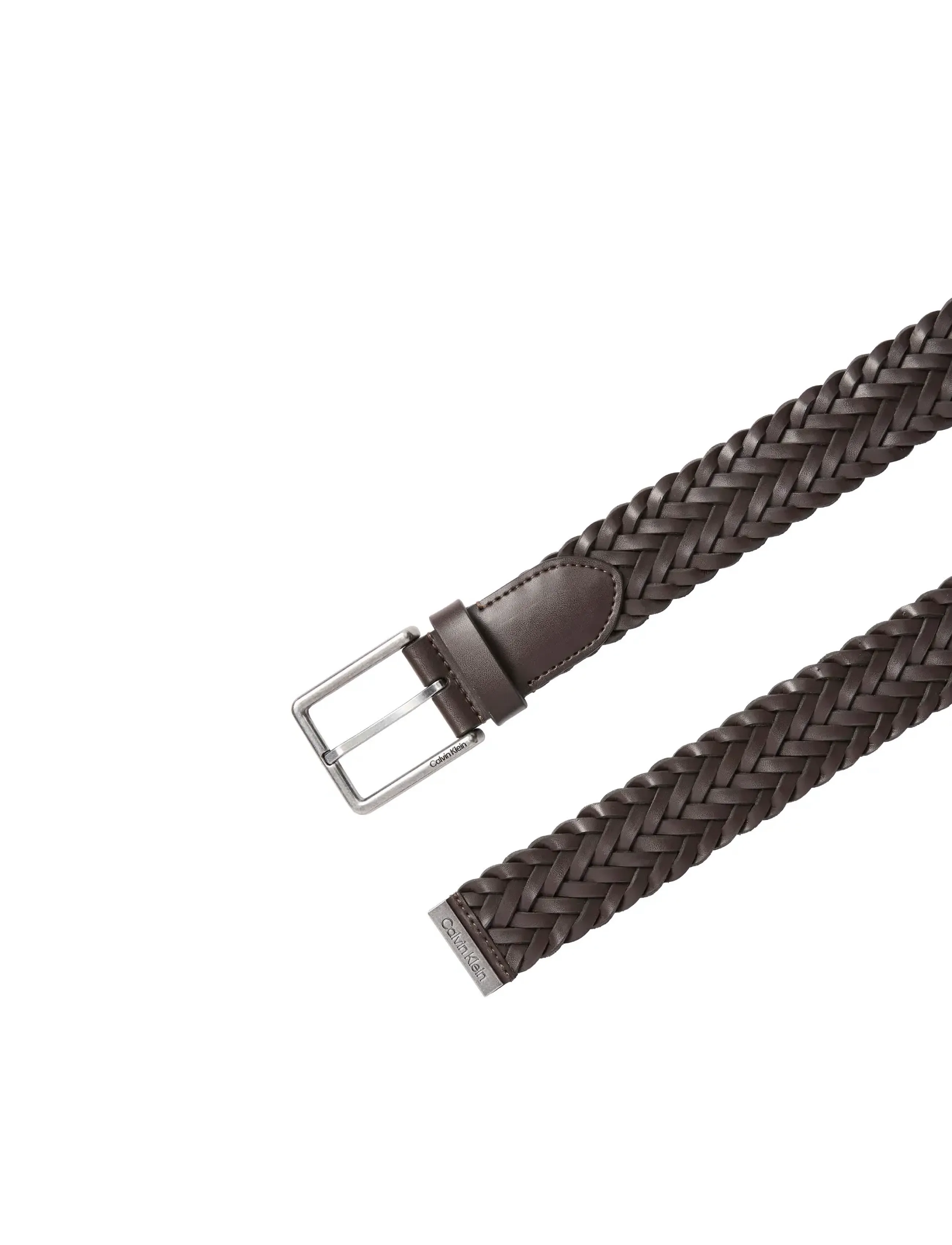 Calvin Klein - WARMTH BUCKLE WOVEN 35MM FIXED - - flätade skärp - ck dark brown   antique silver - 2