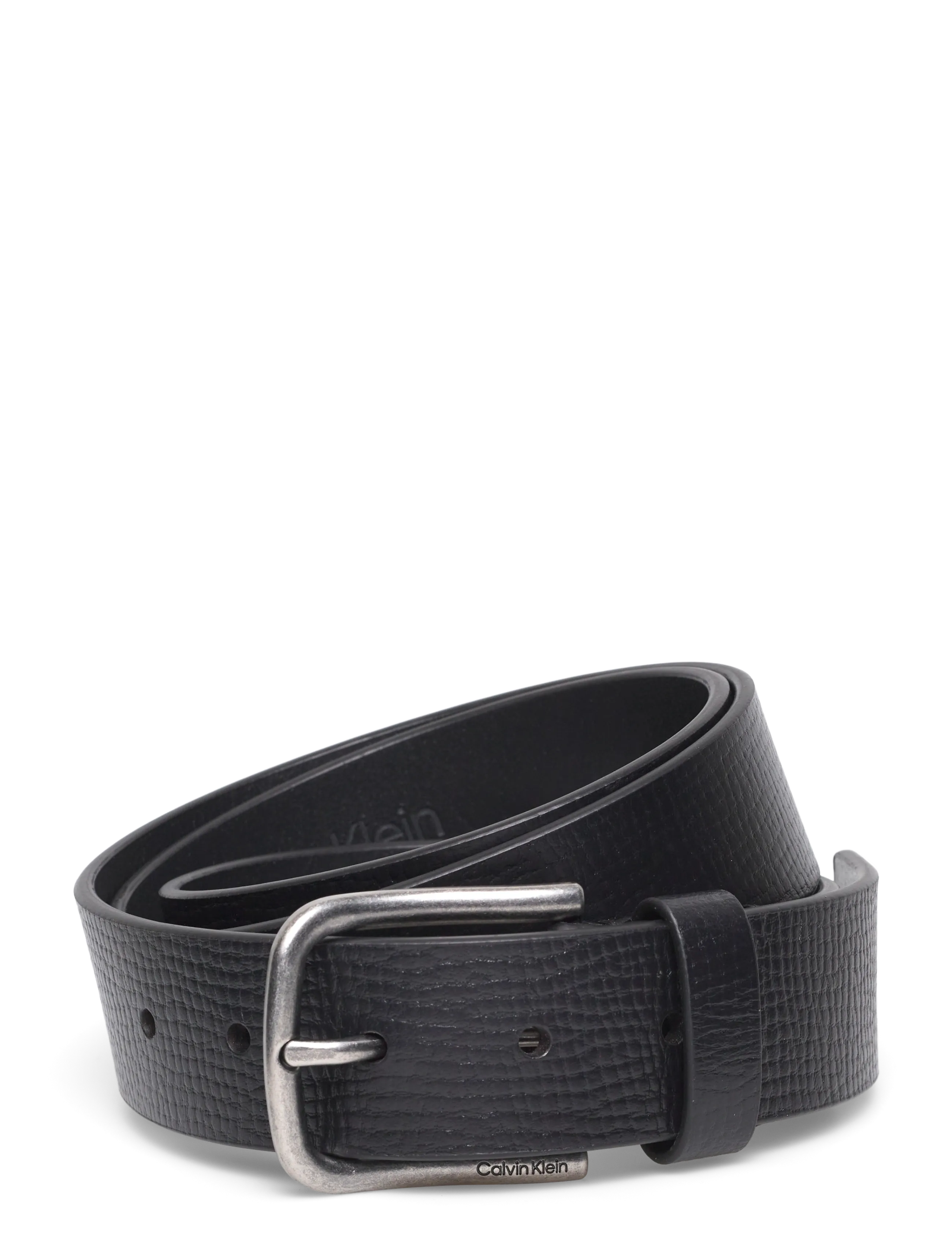 Calvin Klein ROUND BUCKLE 35MM FIXED - Vyöt - BLACK ANTIQUE SILVER / black