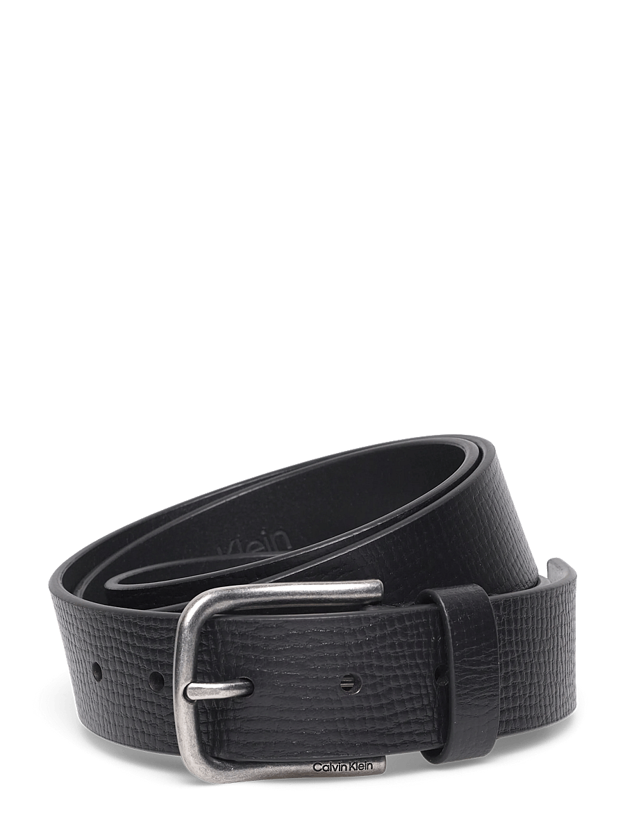 Calvin Klein - ROUND BUCKLE 35MM FIXED - klassische gürtel - black antique silver - 0