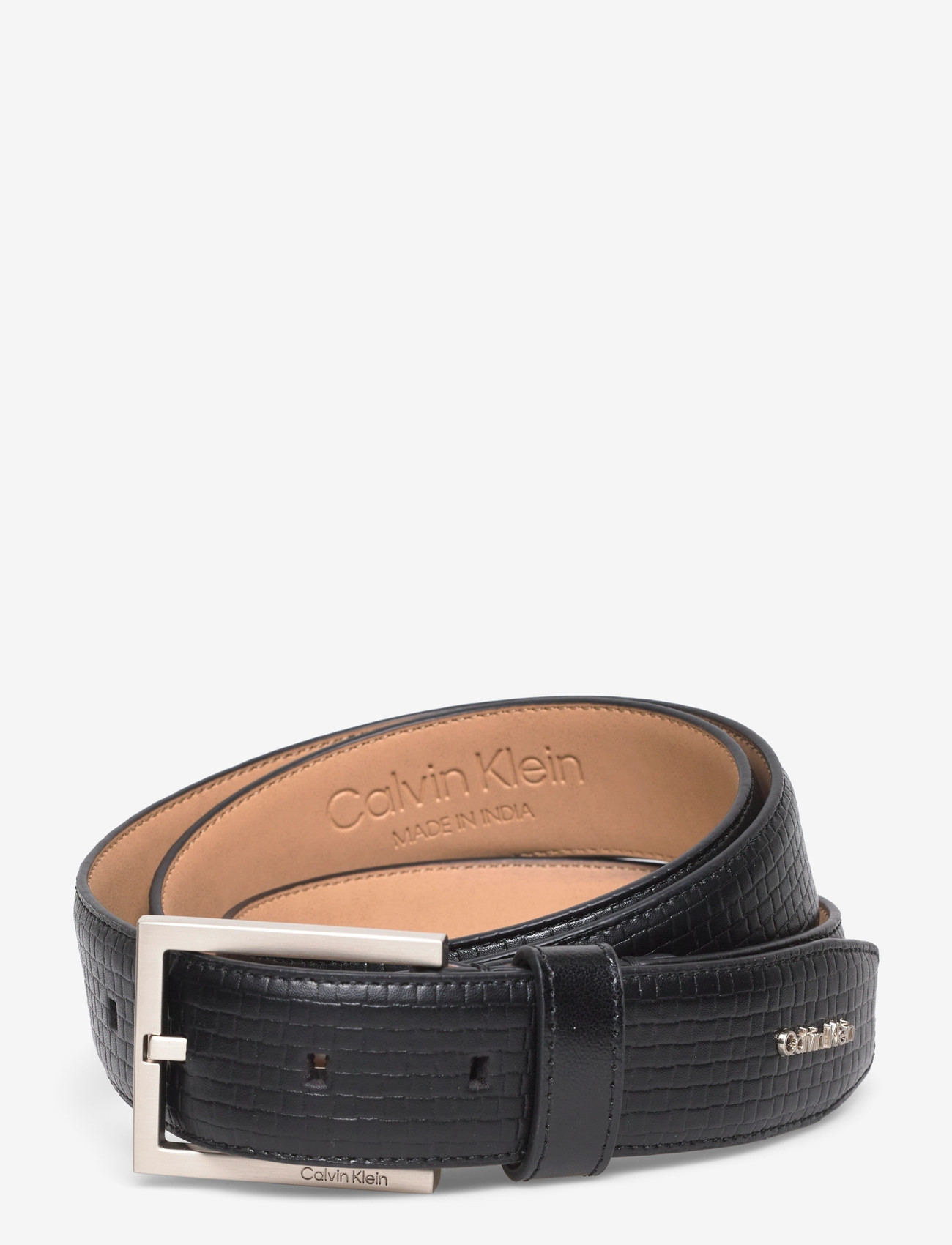 Calvin Klein - SQUARE BUCKLE WOVEN 32MM FIXED - classic belts - black   brushed nickel - 0