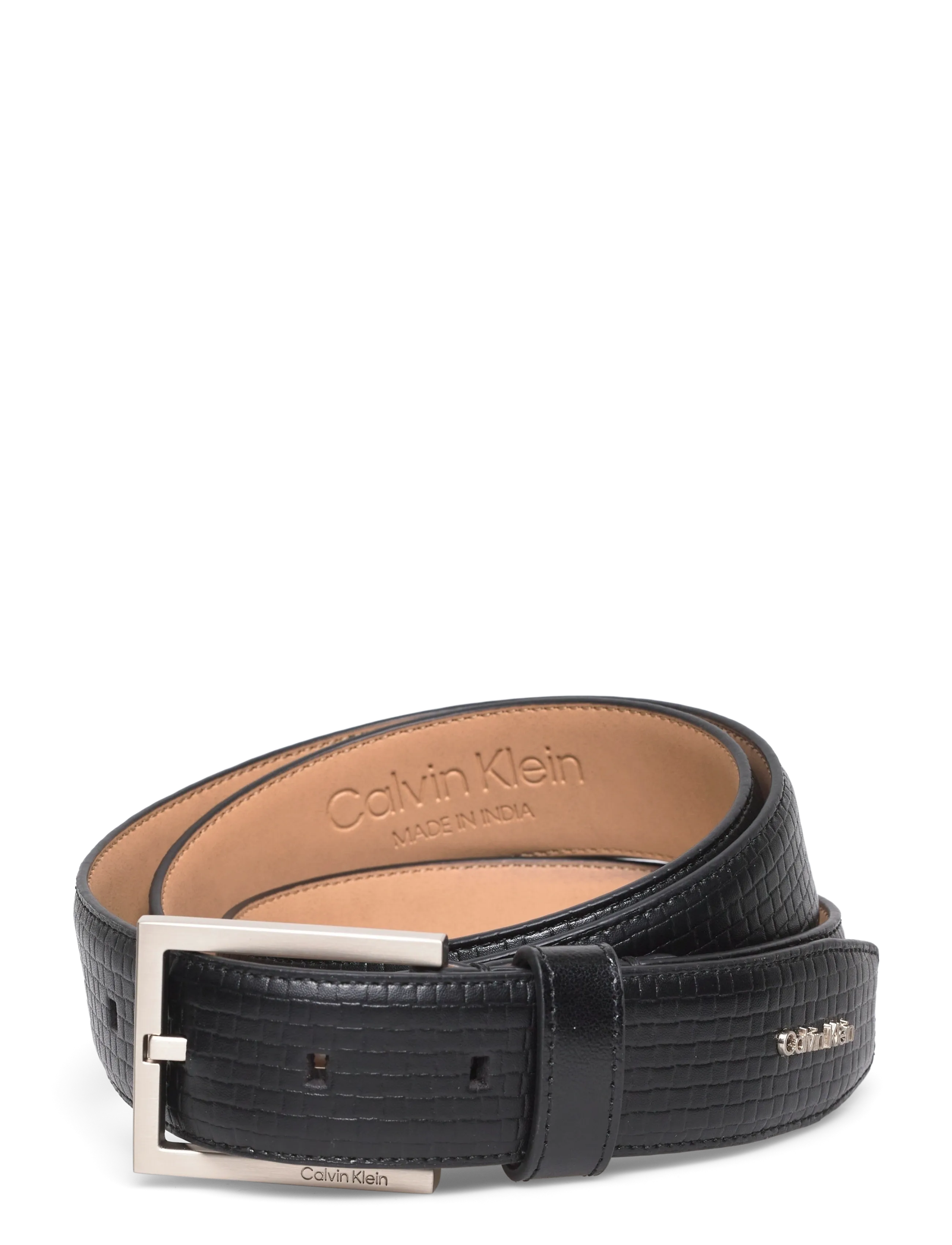 Calvin Klein SQUARE BUCKLE WOVEN 32MM FIXED - Belts - BLACK   BRUSHED NICKEL / black
