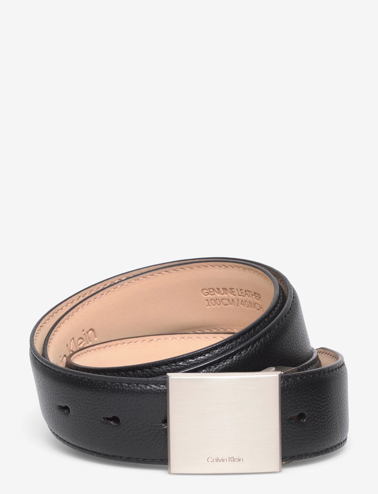 Calvin Klein - DRESS PLAQUE PEBBLE 35MM ADJ - klassisch gürtel - black   brushed nickel - 0