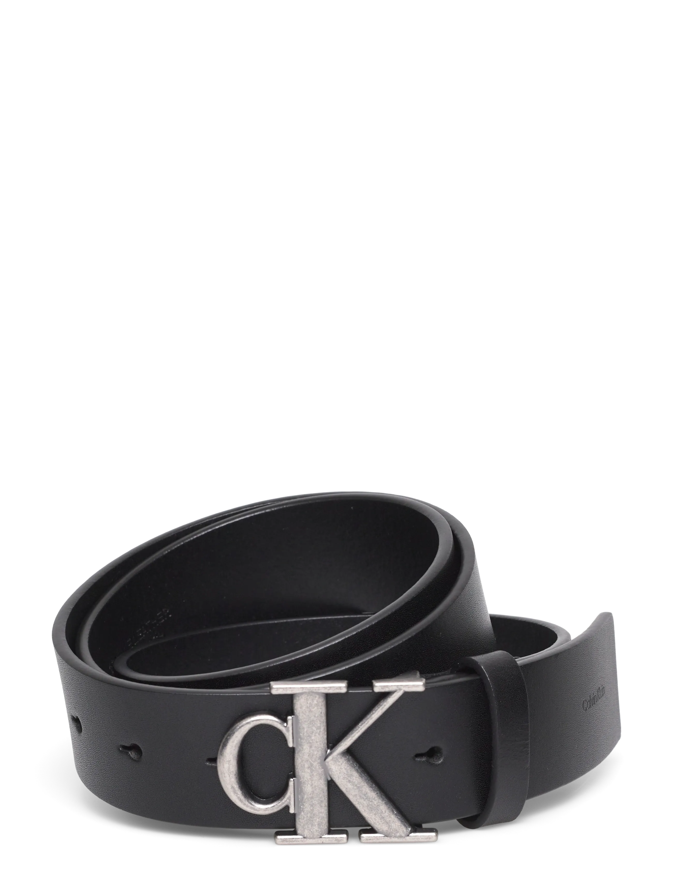 Calvin Klein CK BUCKLE SMOOTH 35MM - Vyöt - BLACK ANTIQUE SILVER / black