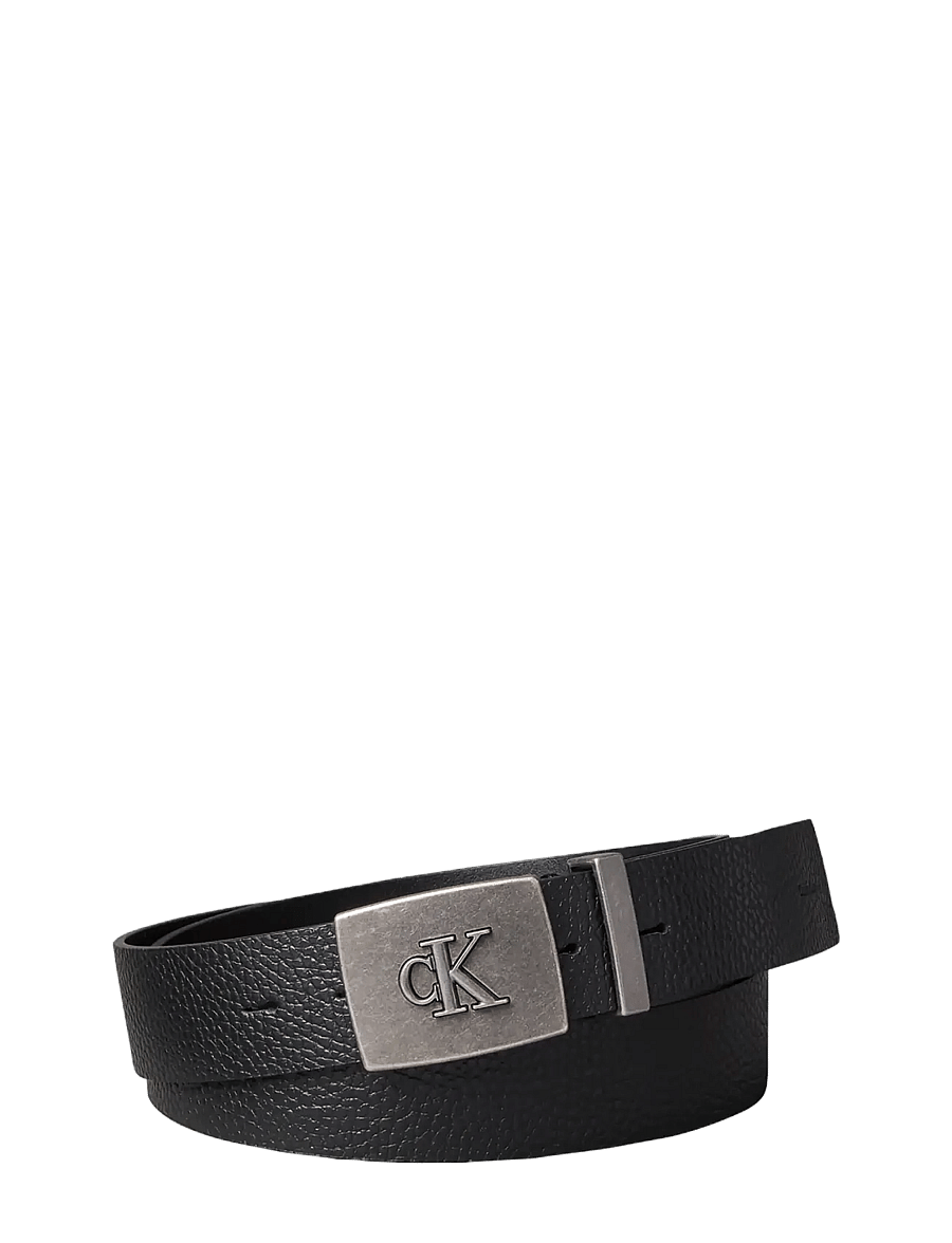 Calvin Klein - JEANS PLAQUE PEBBLE 35MM FIXED - klassische gürtel - black antique silver - 0