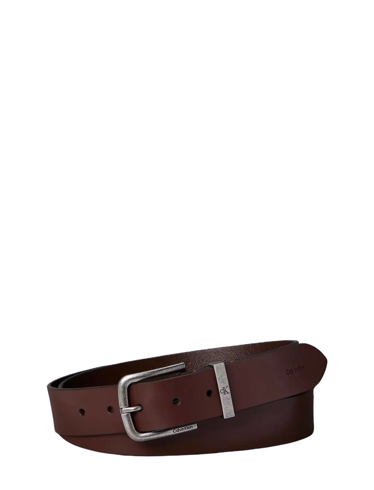 Calvin Klein SEASONAL LOGO TUMBLED 35MM FIXED - Belts - CK CHESTNUT BROWN   ANTIQUE SILVER / brown