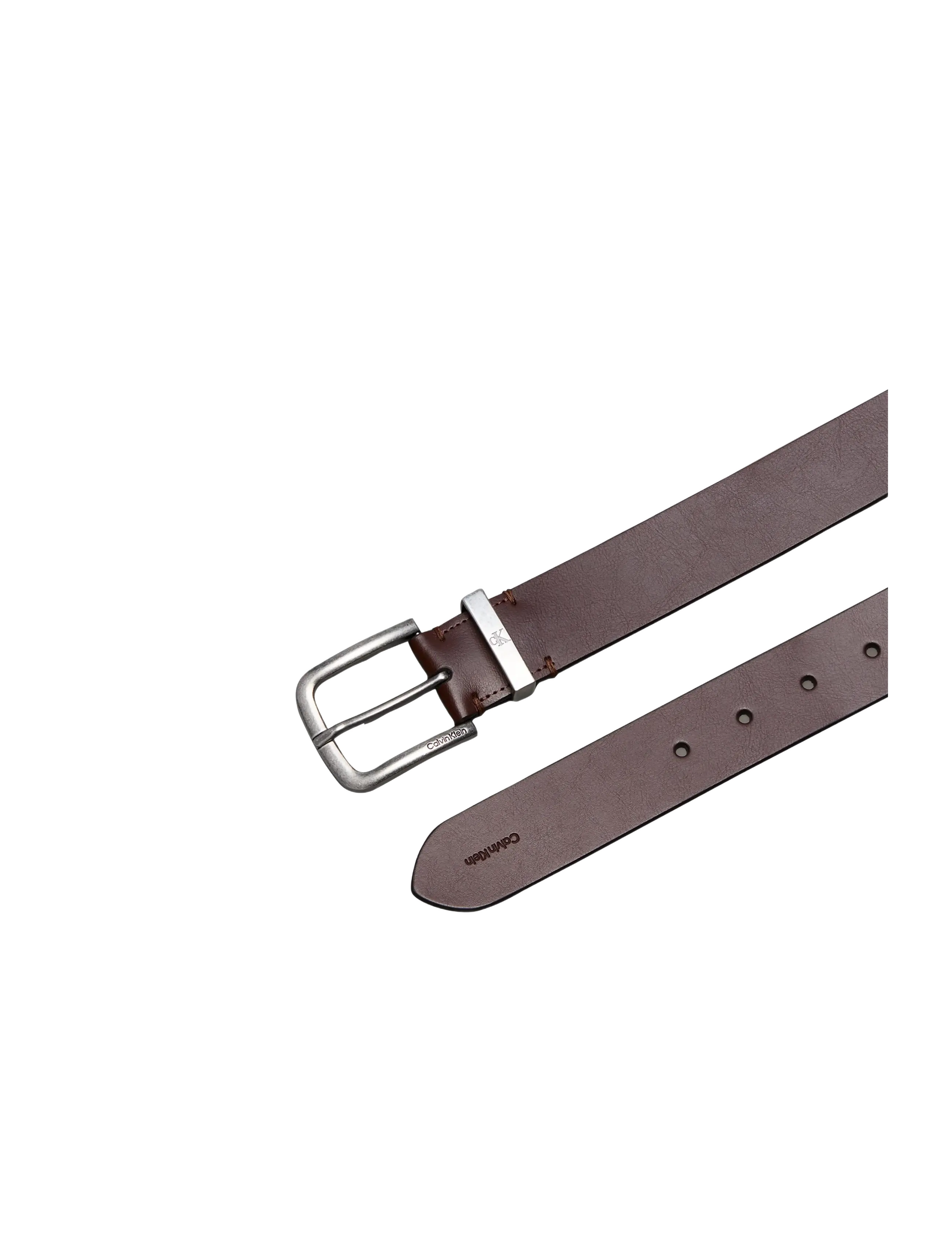 Calvin Klein - SEASONAL LOGO TUMBLED 35MM FIXED - classic belts - ck chestnut brown antique silver - 1