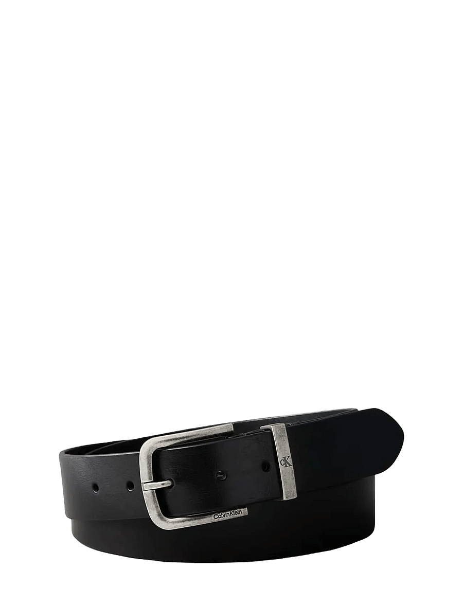 Calvin Klein - SEASONAL LOGO TUMBLED 35MM FIXED - klassische gürtel - black antique silver - 0