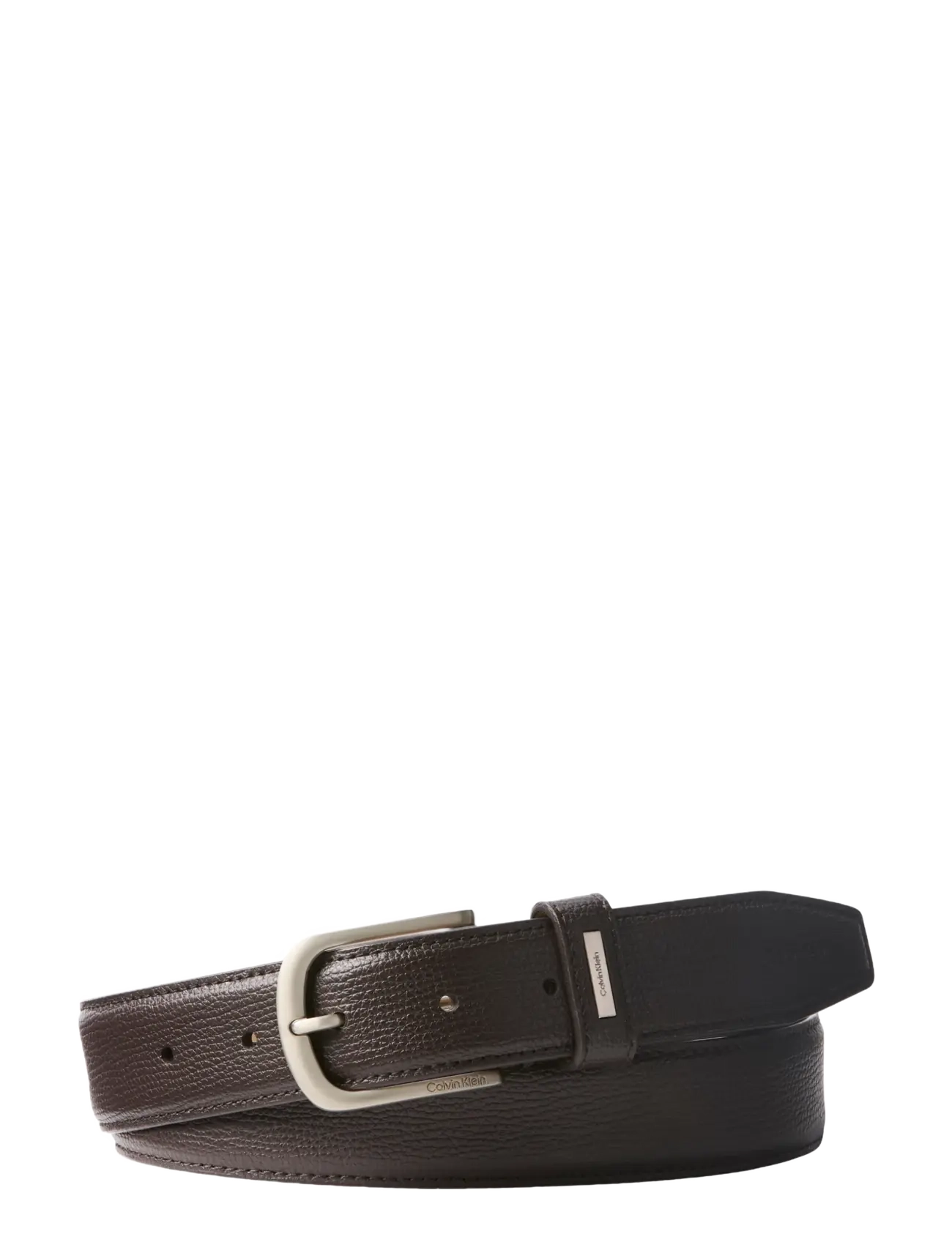 Calvin Klein CURVED PIN BUCKLE 32MM FIXED - Inspiration - CK DARK BROWN   BRUSHED NICKEL / brown