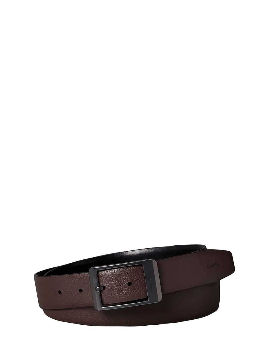 Calvin Klein - RECTANGULAR CENTER BAR ADJ/REV - klassische gürtel - black ck dark brown matte gunme - 0