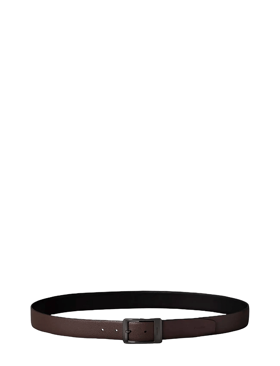 Calvin Klein - RECTANGULAR CENTER BAR ADJ/REV - klassische gürtel - black ck dark brown matte gunme - 1
