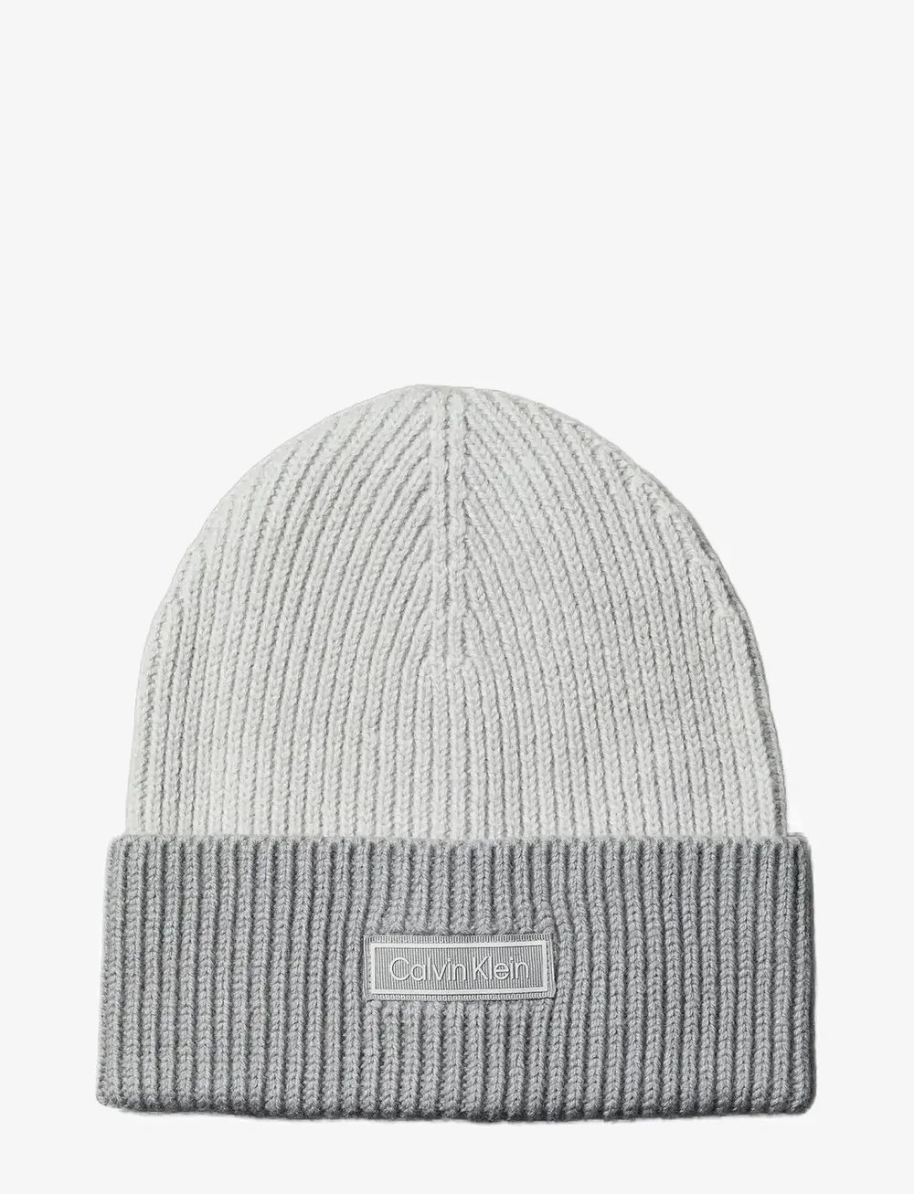 Calvin Klein - PATCH WOOL CHUNKY RIB BEANIE - mössor - quiet gray chiseled stone - 0