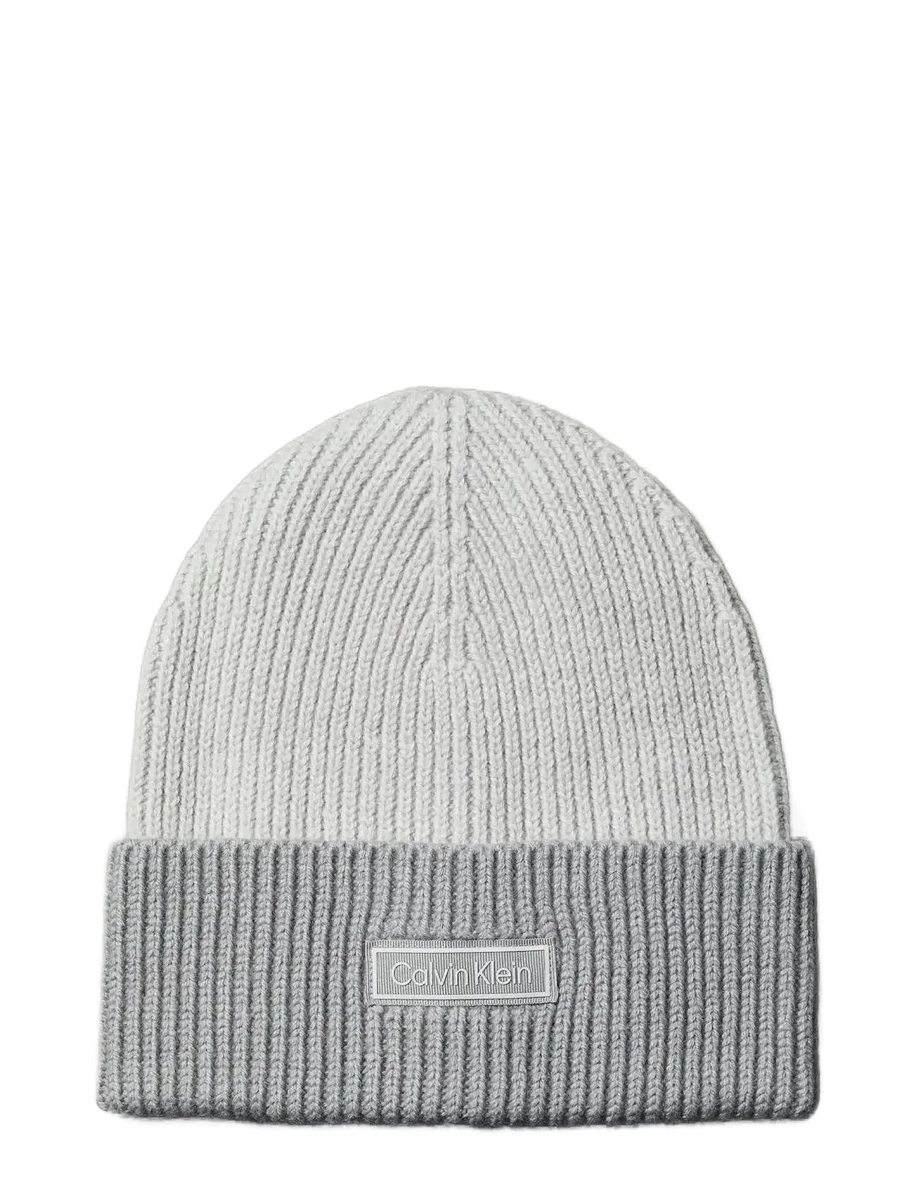 Calvin Klein PATCH WOOL CHUNKY RIB BEANIE - Mützen - QUIET GRAY CHISELED STONE / grey