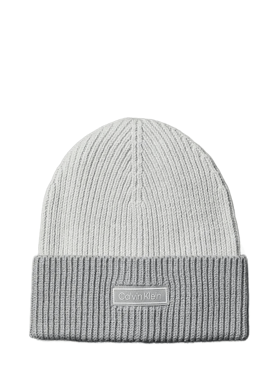 Calvin Klein - PATCH WOOL CHUNKY RIB BEANIE - beanies - quiet gray chiseled stone - 0