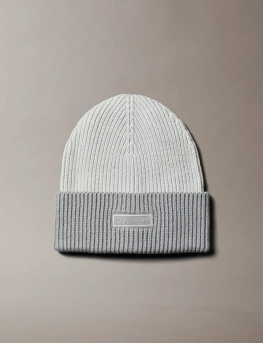 Calvin Klein - PATCH WOOL CHUNKY RIB BEANIE - beanies - quiet gray chiseled stone - 2