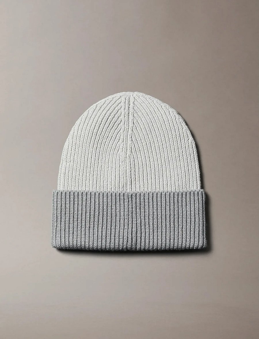 Calvin Klein - PATCH WOOL CHUNKY RIB BEANIE - beanies - quiet gray chiseled stone - 3