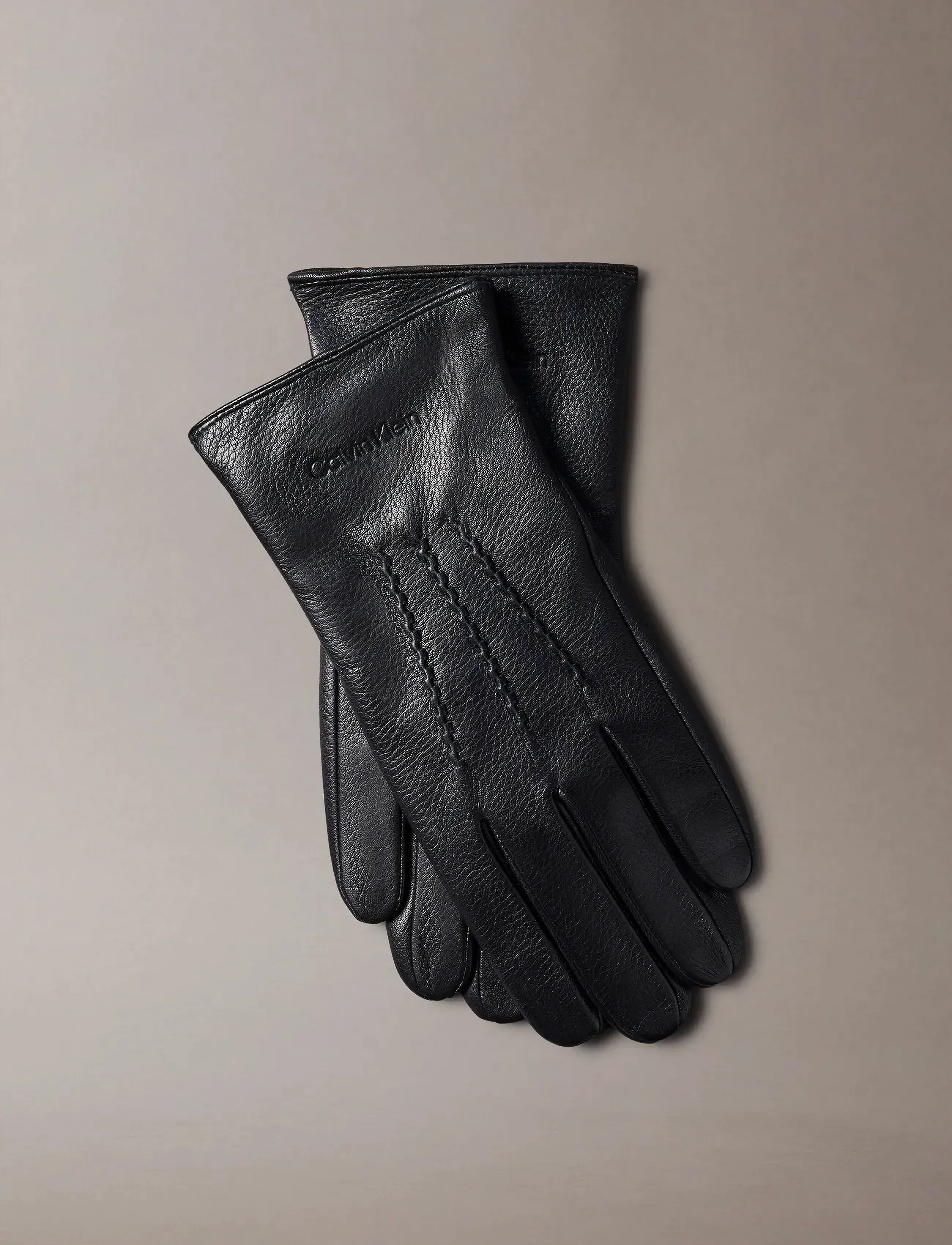 Calvin Klein Classic Pebble Leather Gloves, M/L, Black, Handsker > Fingerhandsker, Herre