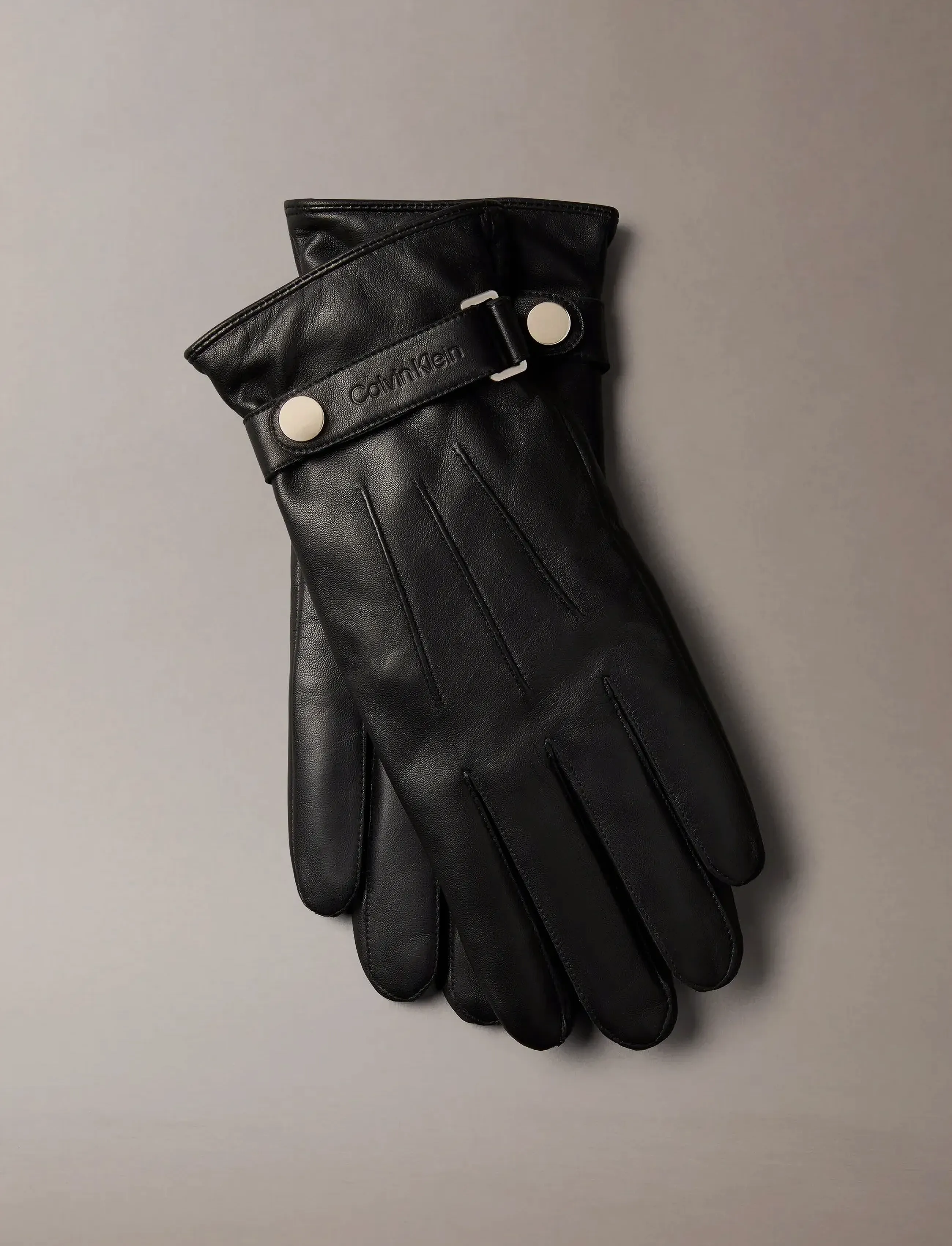 Calvin Klein LOGO STRAP SMOOTH LEATHER GLOVES - Accessoarer - BLACK / black
