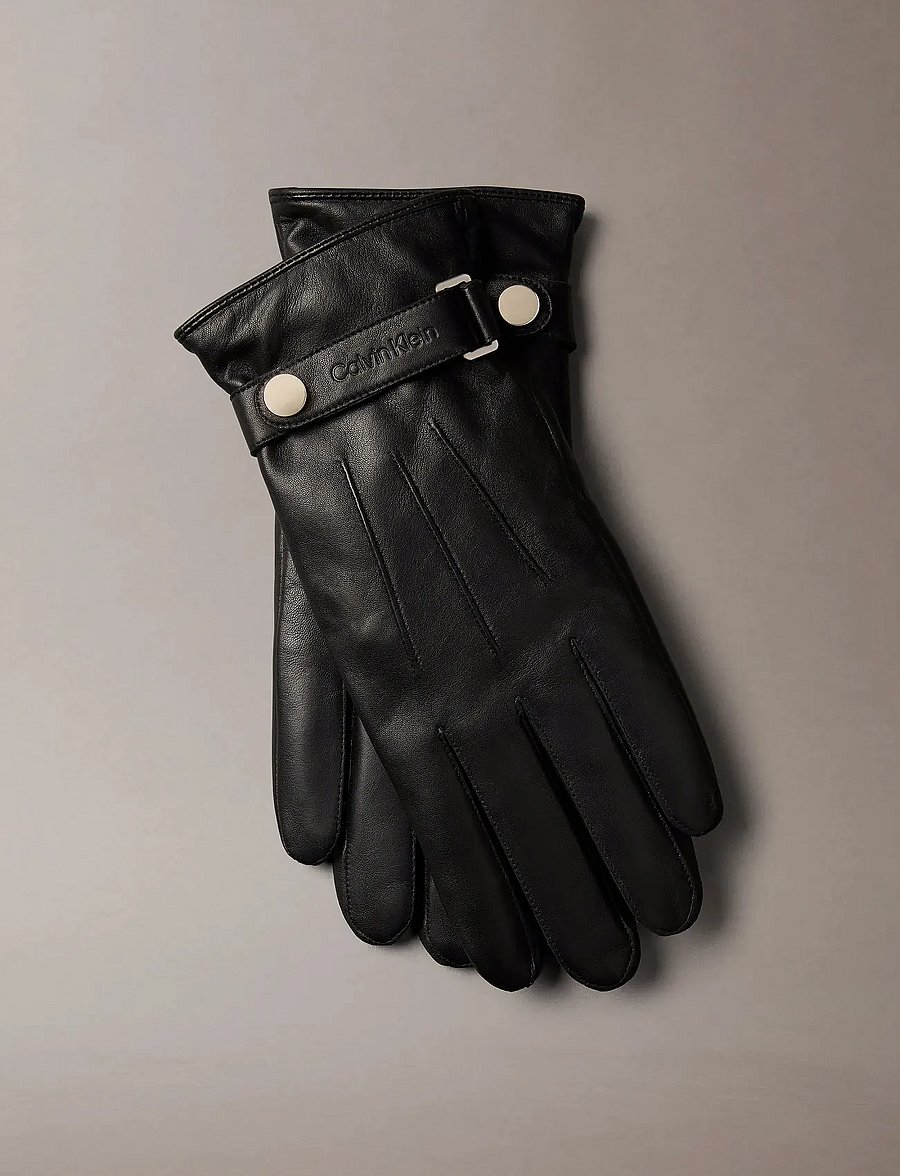 Calvin Klein - LOGO STRAP SMOOTH LEATHER GLOVES - nach anlass kaufen - black - 0