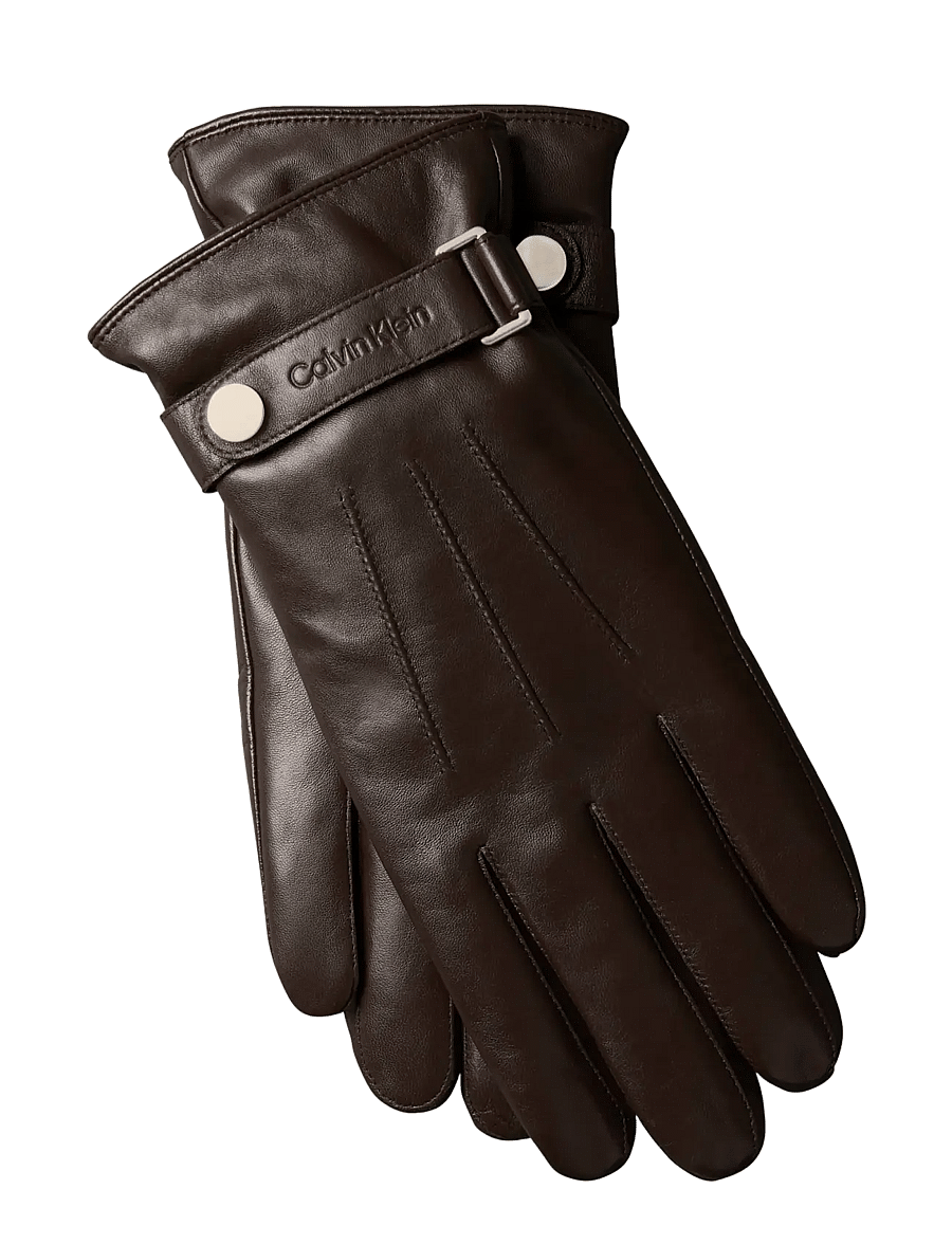 Calvin Klein - LOGO STRAP SMOOTH LEATHER GLOVES - shoppa efter tillfälle - black coffee - 0