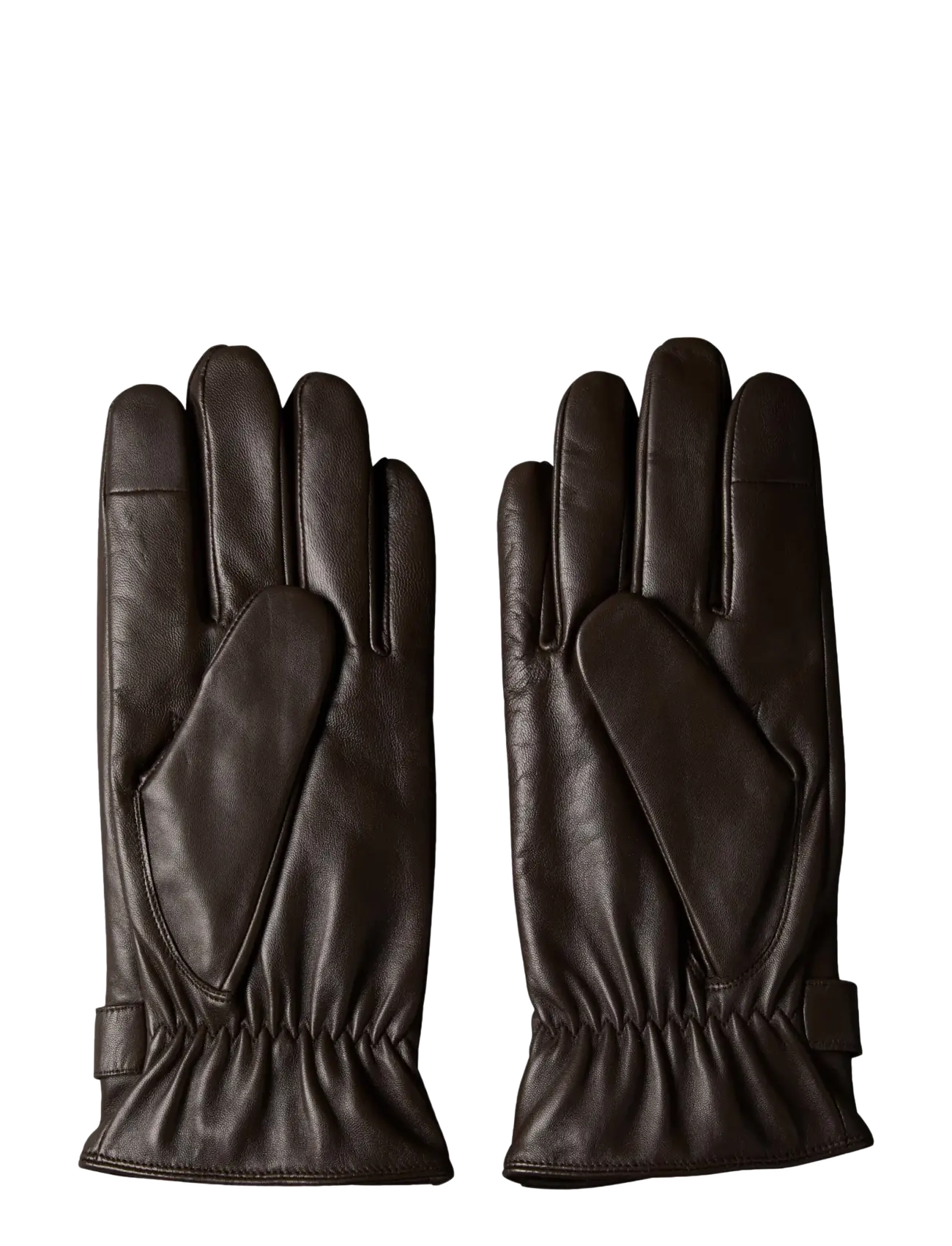 Calvin Klein - LOGO STRAP SMOOTH LEATHER GLOVES - shoppa efter tillfälle - black coffee - 1
