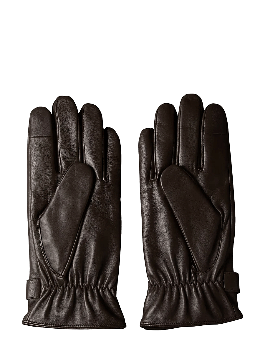Calvin Klein - LOGO STRAP SMOOTH LEATHER GLOVES - shoppa efter tillfälle - black coffee - 1