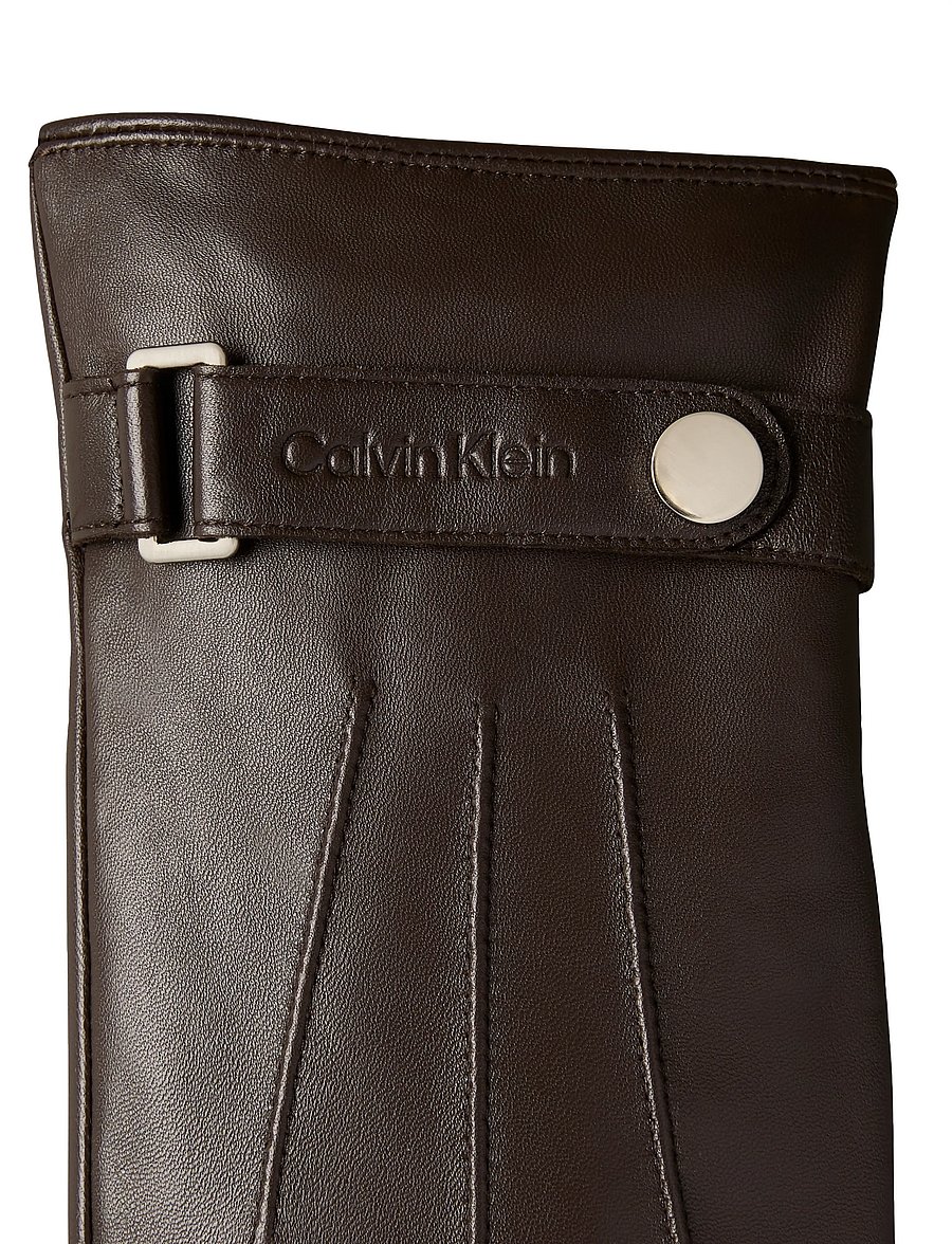 Calvin Klein - LOGO STRAP SMOOTH LEATHER GLOVES - shoppa efter tillfälle - black coffee - 3
