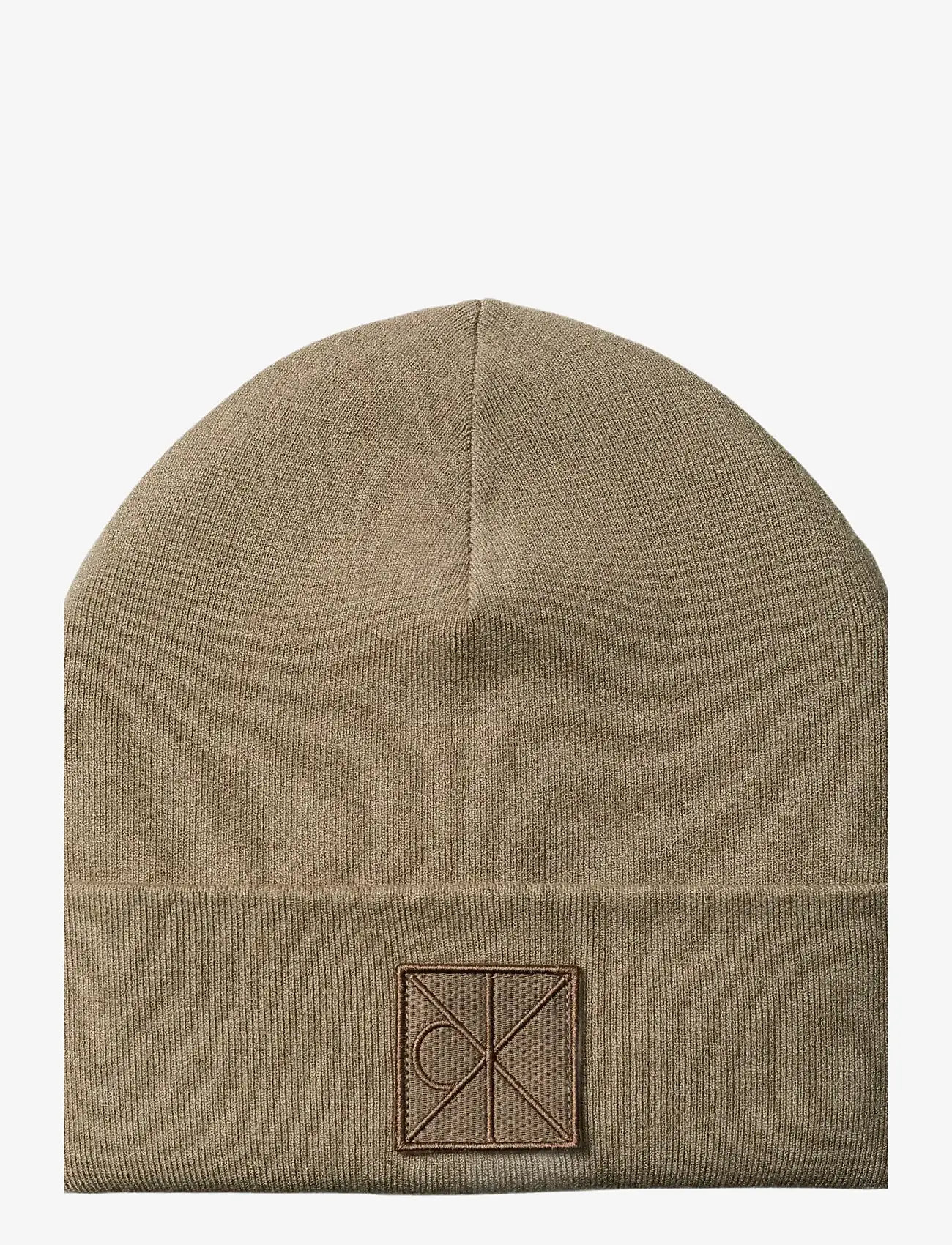 Calvin Klein - EMBLEM PATCH FINE RIB BEANIE - beanie mütsid - taupe - 0