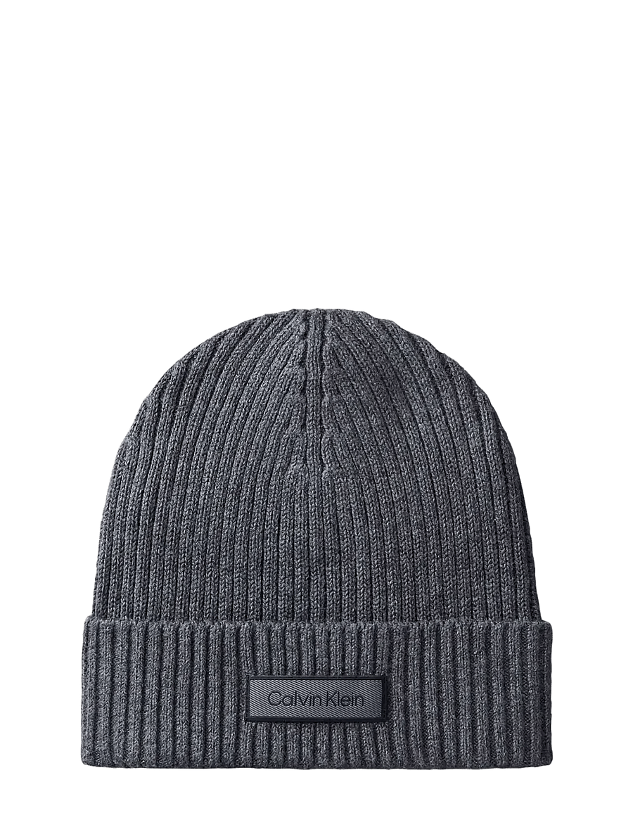 Calvin Klein - PATCH CHUNKY RIB COTTON BEANIE - shop efter anledning - b65 charcoal grey heather - 0