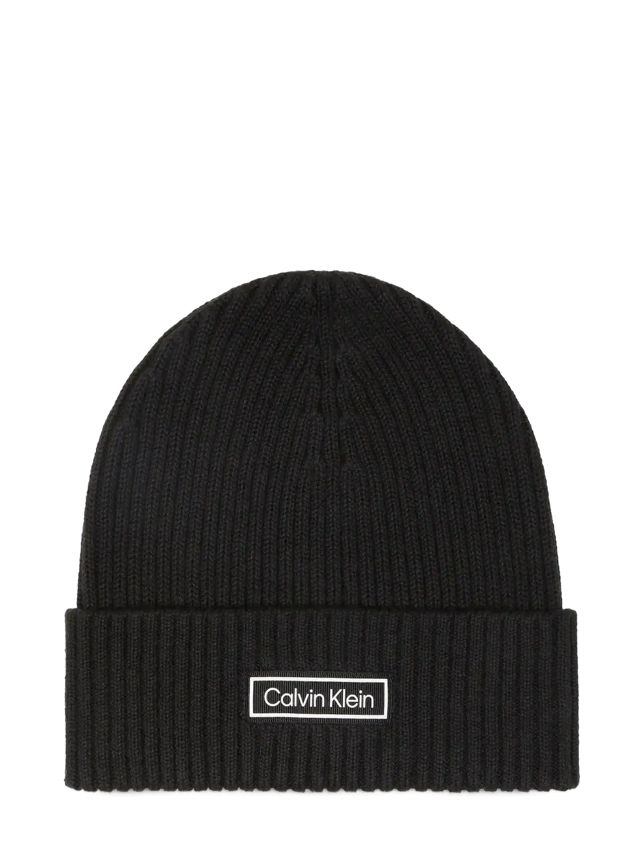 PATCH CHUNKY RIB COTTON BEANIE - BLACK
