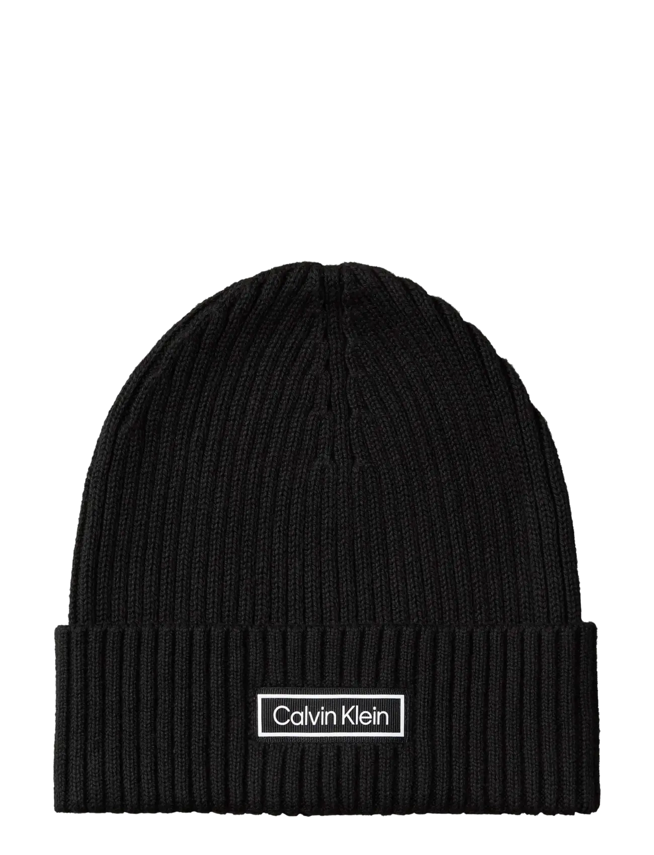Calvin Klein PATCH CHUNKY RIB COTTON BEANIE - Accessoires - BLACK / black