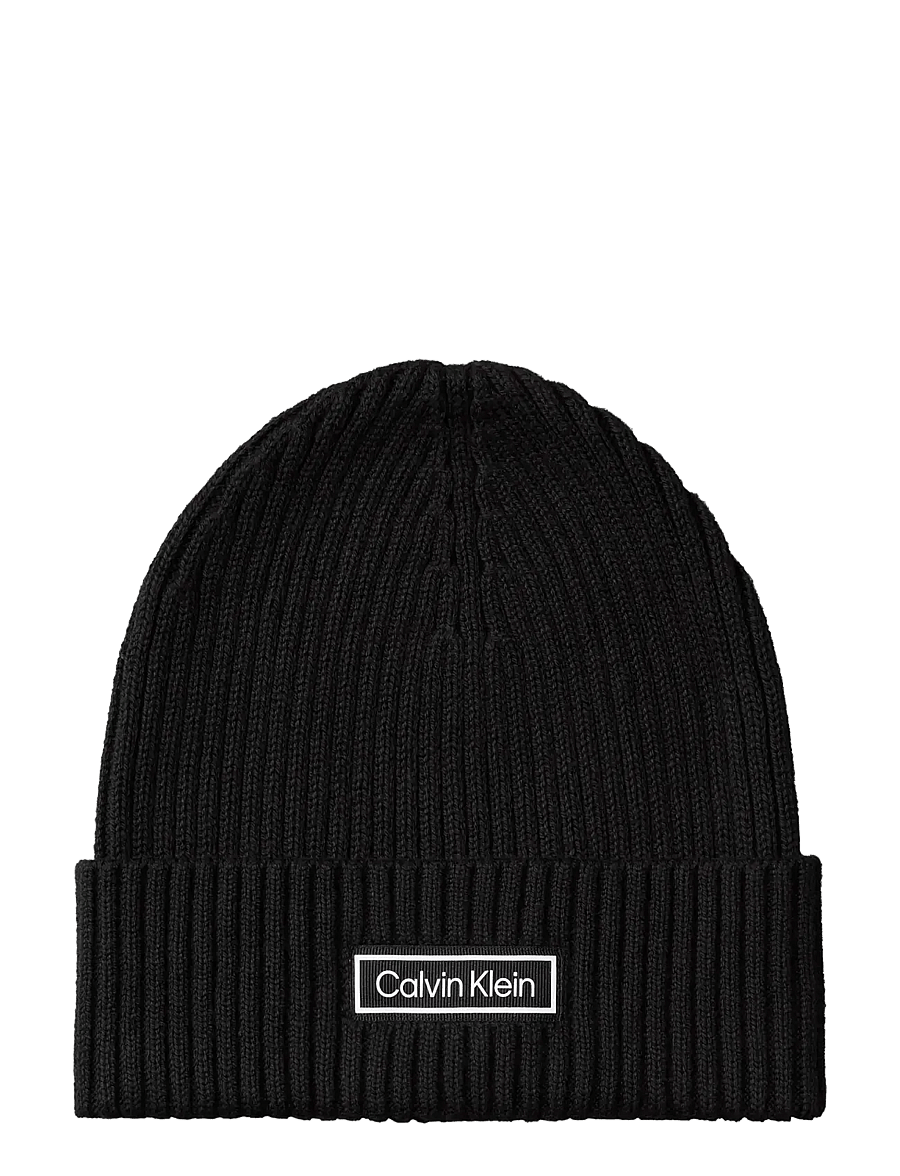 Calvin Klein - PATCH CHUNKY RIB COTTON BEANIE - shoppa efter tillfälle - black - 1