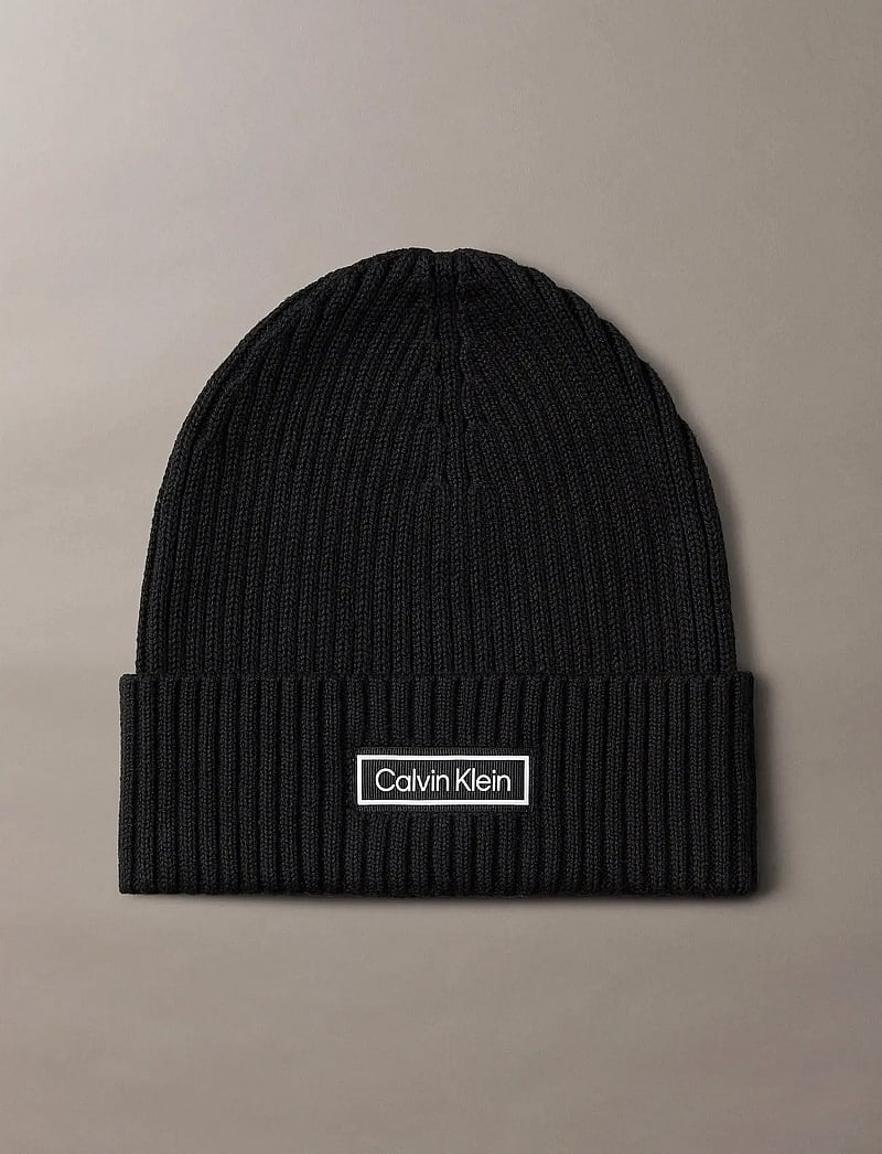 Calvin Klein - PATCH CHUNKY RIB COTTON BEANIE - shop by occasion - black - 0