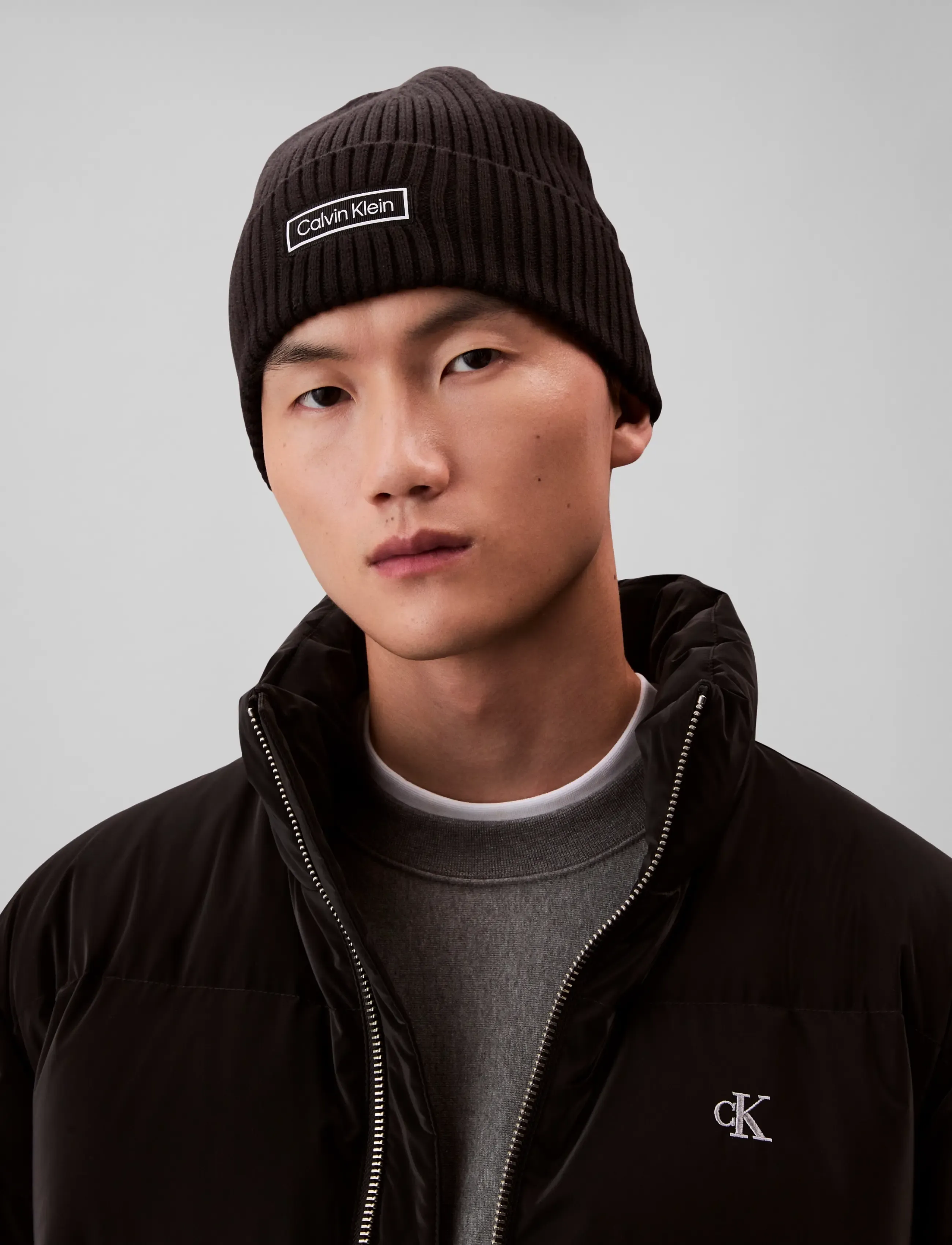Calvin Klein PATCH CHUNKY RIB COTTON BEANIE - Mützen - BLACK / black