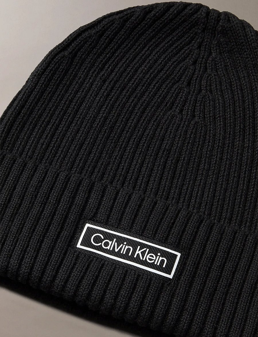 Calvin Klein - PATCH CHUNKY RIB COTTON BEANIE - nach anlass kaufen - black - 3