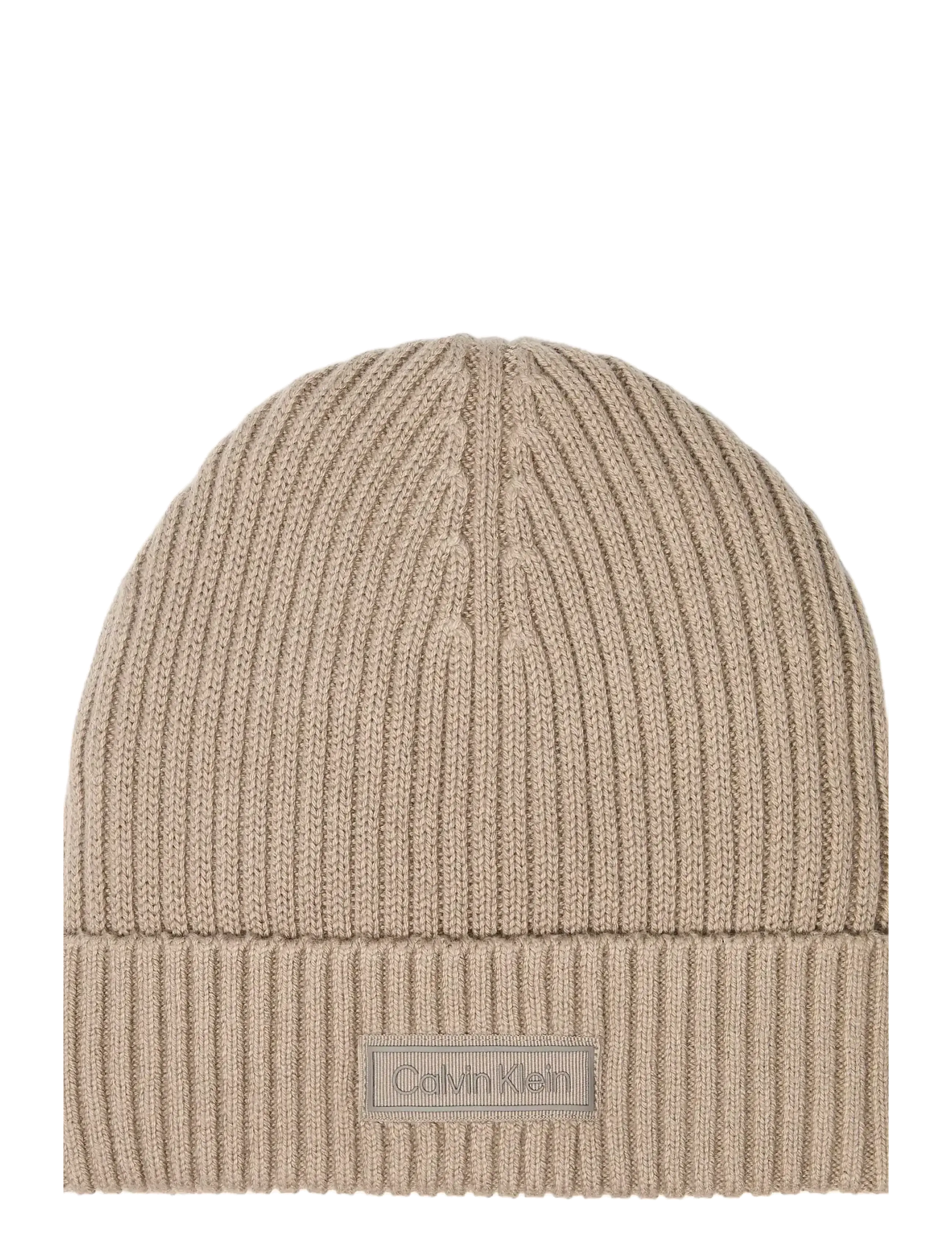 CALVIN KLEIN Patch Chunky Rib Baumwolle Pudelmütze Beige - One Size - Herren