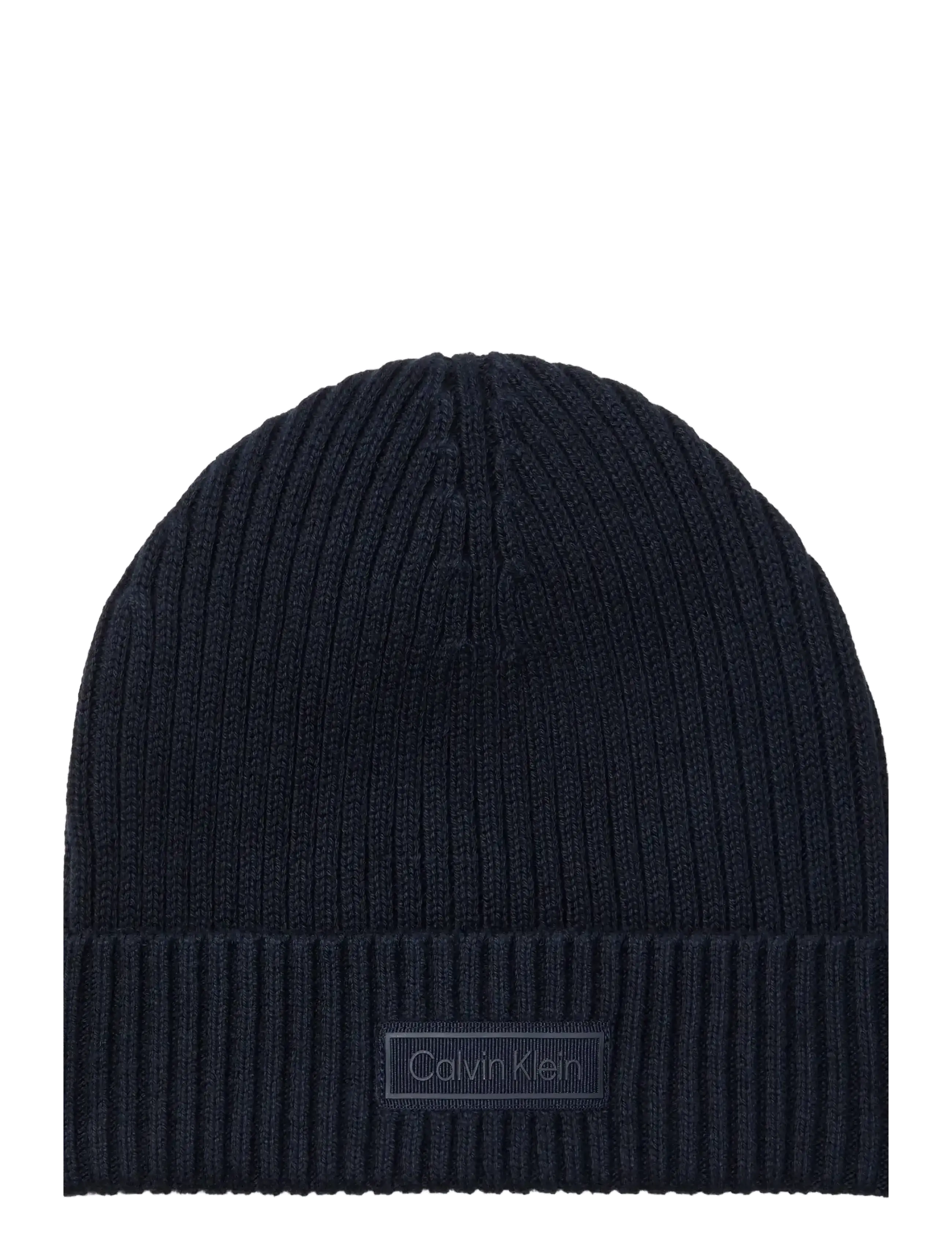 PATCH CHUNKY RIB COTTON BEANIE - DARK SAPPHIRE