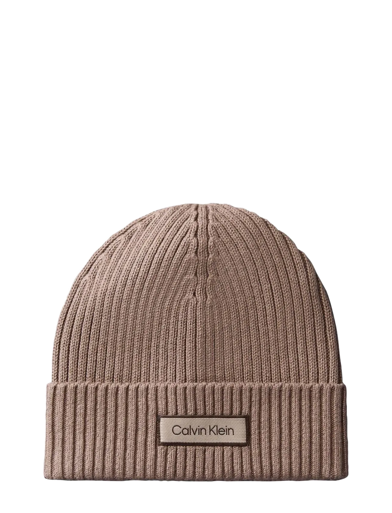 Calvin Klein PATCH CHUNKY RIB COTTON BEANIE - Mützen - DESERT TAUPE / beige