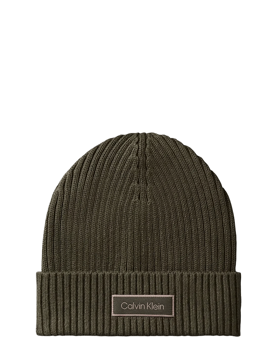 Calvin Klein - PATCH CHUNKY RIB COTTON BEANIE - shop efter anledning - olive night - 0