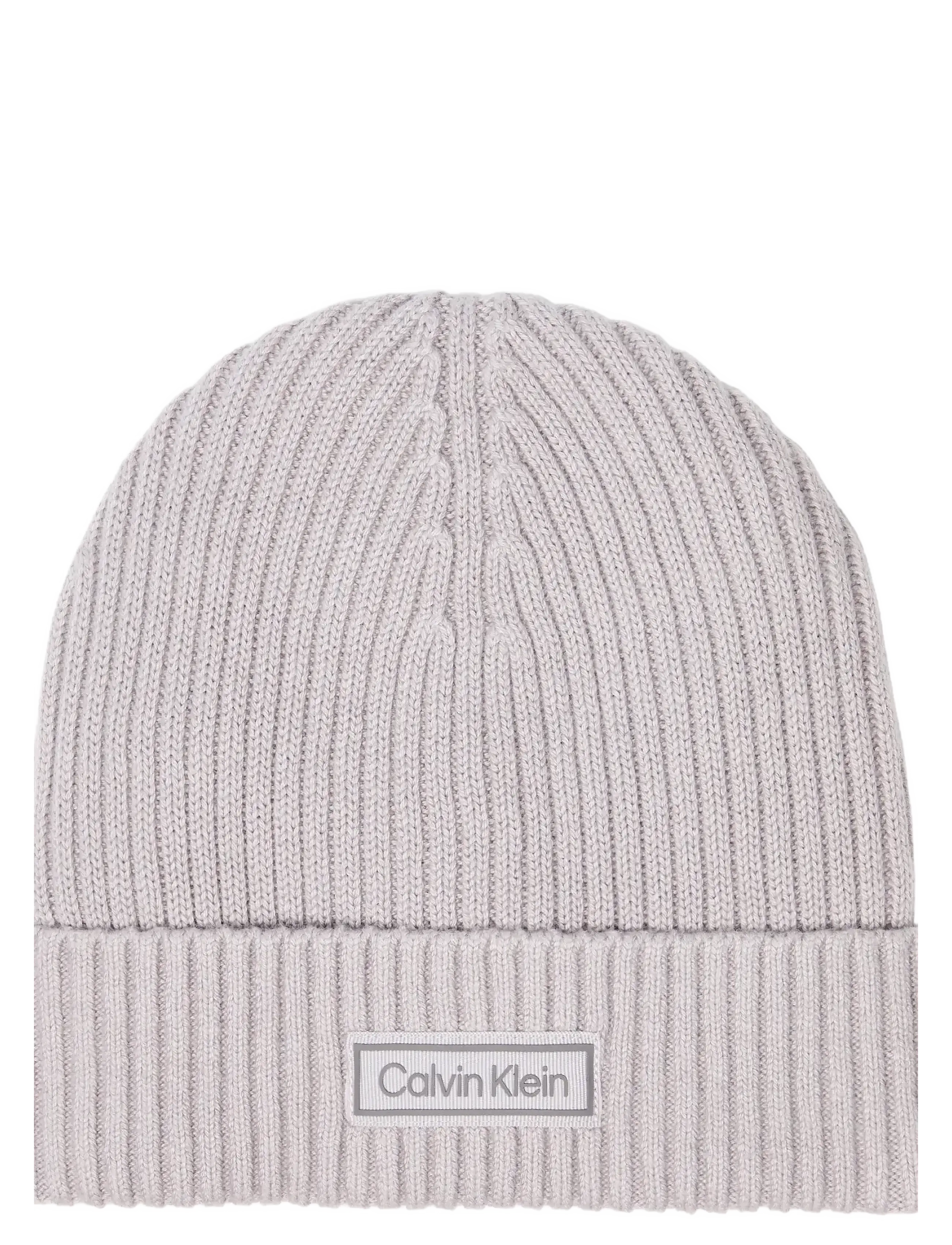 CALVIN KLEIN Patch Chunky Rib Baumwolle Pudelmütze Grau - One Size - Herren