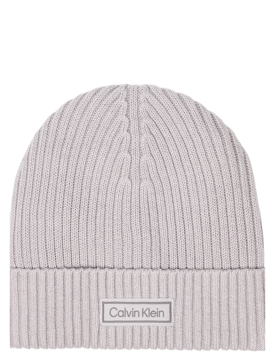 Calvin Klein - PATCH CHUNKY RIB COTTON BEANIE - osta olukorra järgi - silver sconce - 0