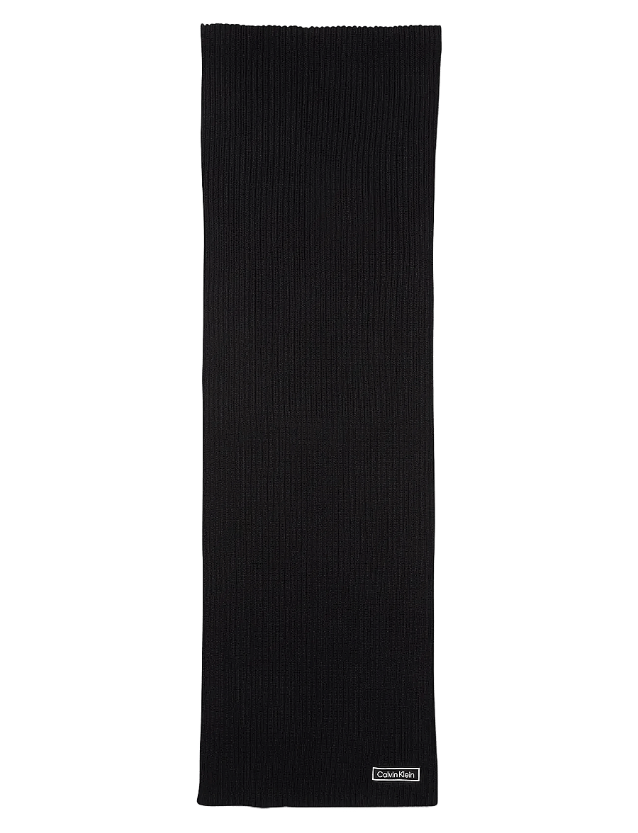 Calvin Klein - PATCH CHUNKY RIB COTTON SCARF - halstørklæder - black - 1