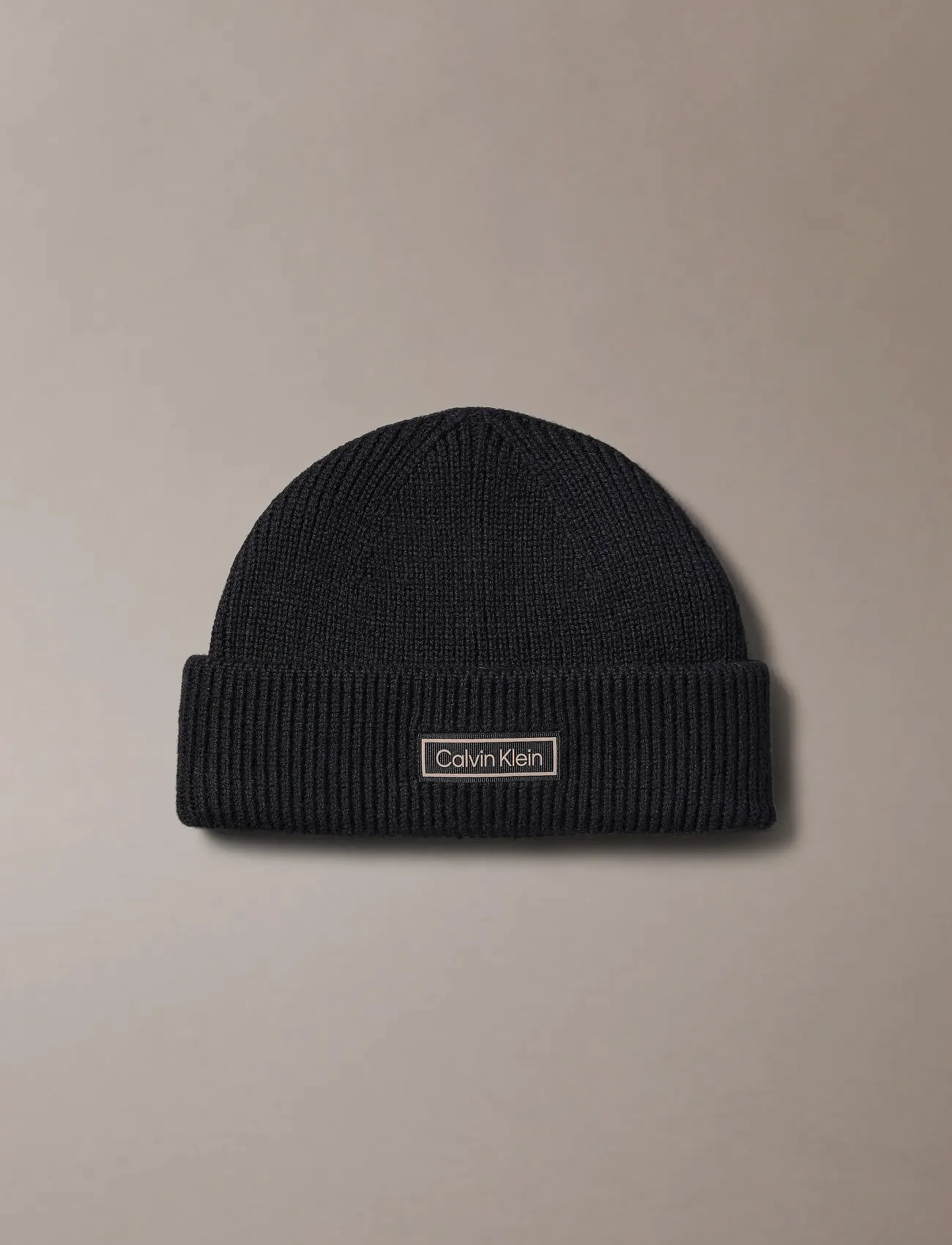 Calvin Klein Patch Chunky Rib Docker Beanie, Ribstrikket Docker Hue, Sort, Str: ONE SIZE