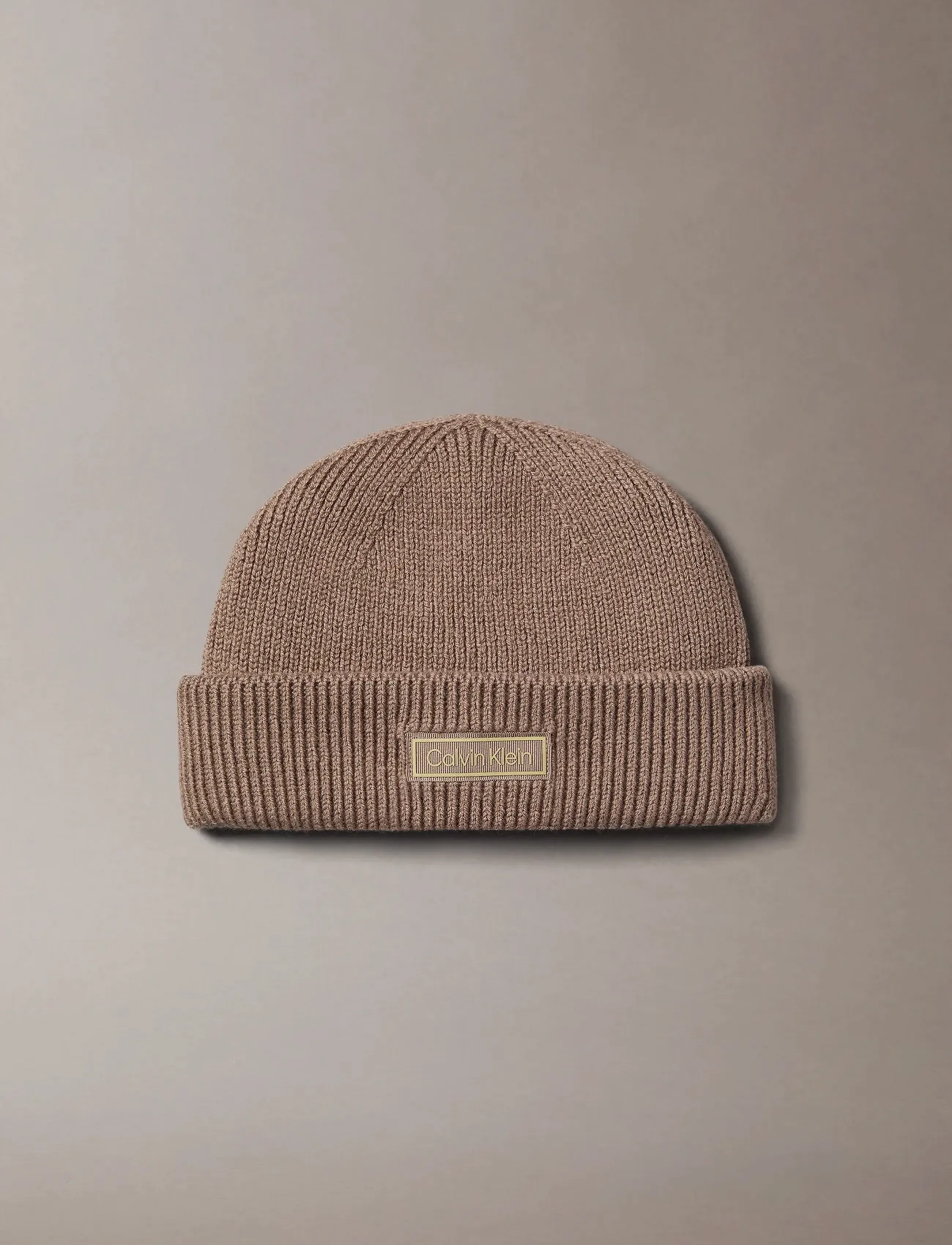 Calvin Klein Patch Chunky Rib Docker Beanie, One Size, Brown, Hovedbeklædning > Huer, Herre