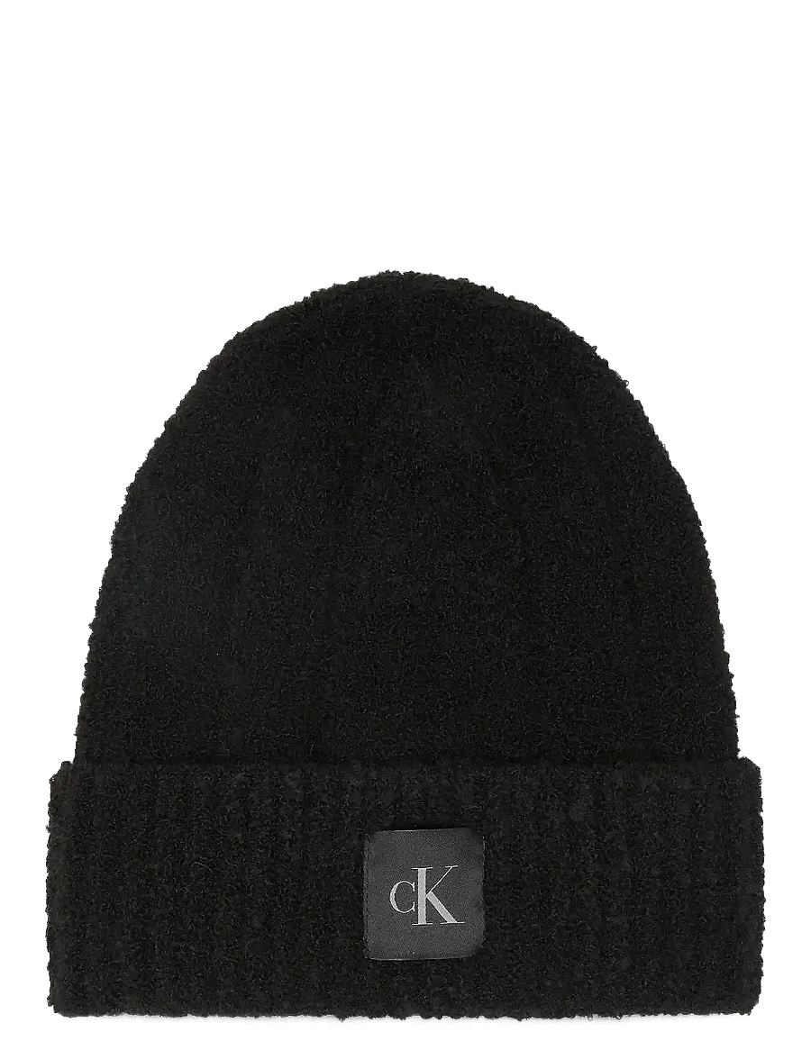 Calvin Klein - CK PATCH BOUCLE BEANIE - beanies - black - 0