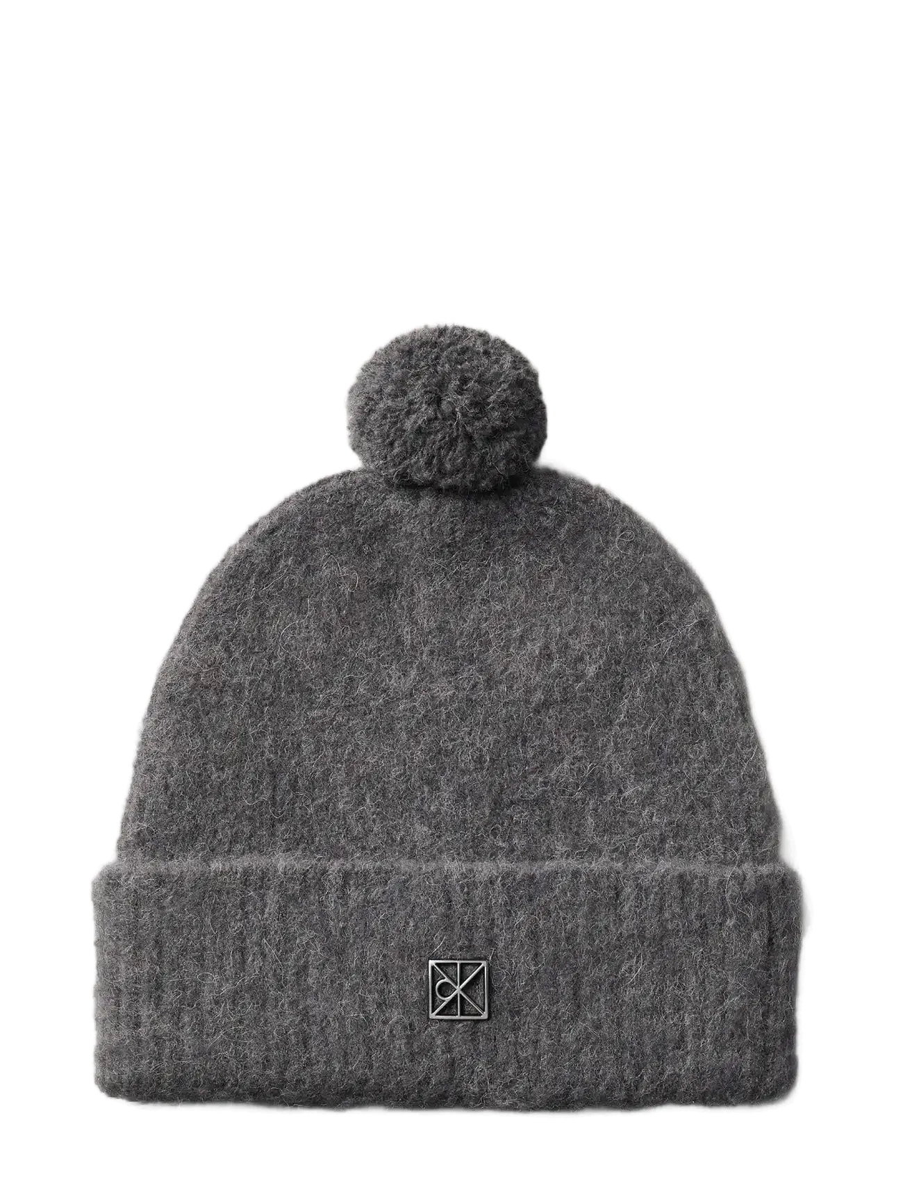 Calvin Klein EMBLEM BRUSHED POMPOM BEANIE - Transitional Layering - DARK GREY / grey