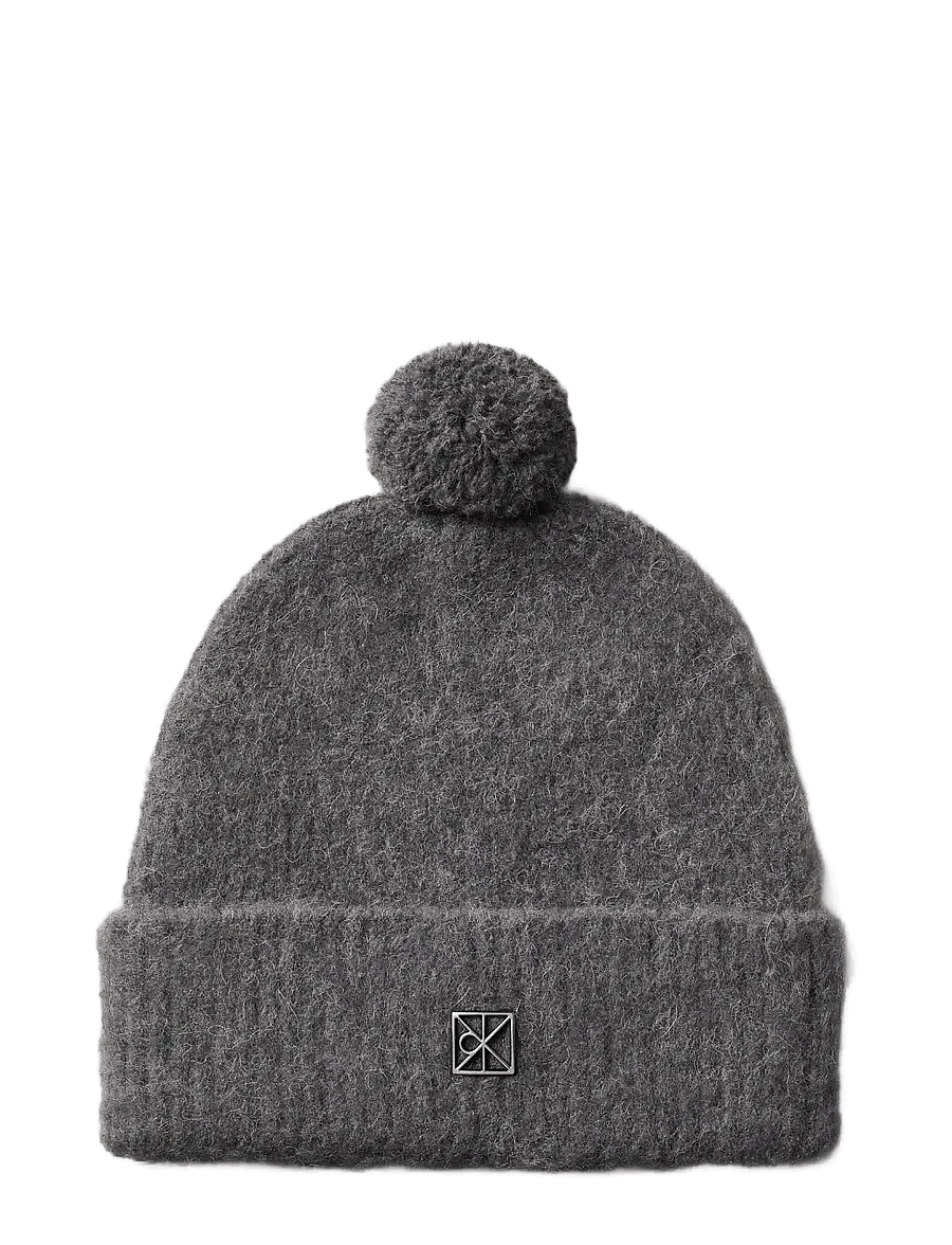 Calvin Klein - EMBLEM BRUSHED POMPOM BEANIE - beanies - dark grey - 0