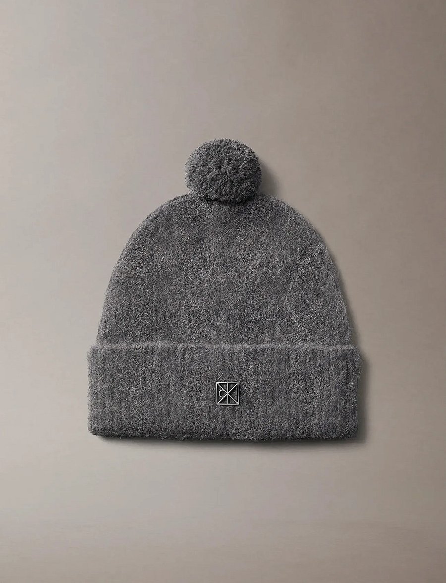 Calvin Klein - EMBLEM BRUSHED POMPOM BEANIE - beanies - dark grey - 2