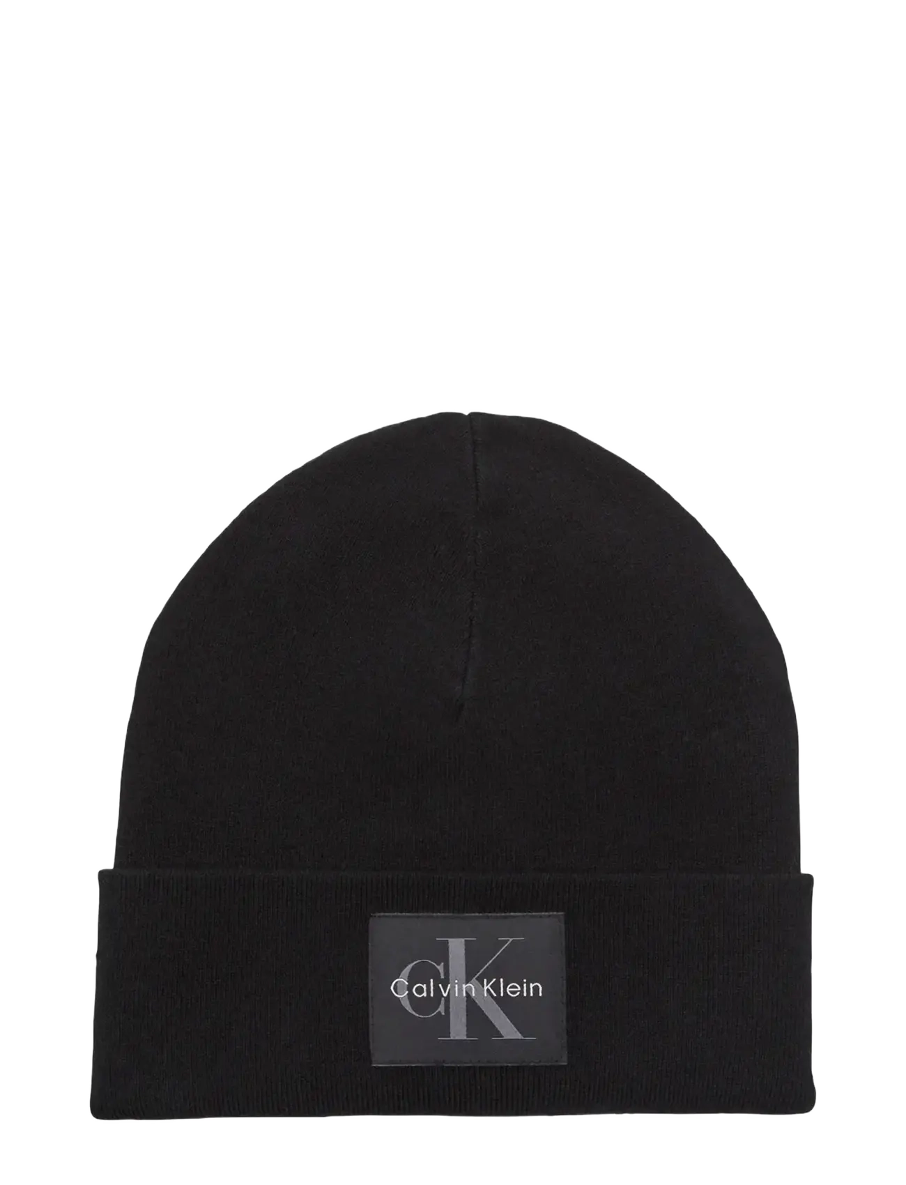 Calvin Klein Monologo Patch Beanie, One Size, Black, Hovedbeklædning > Huer, Herre