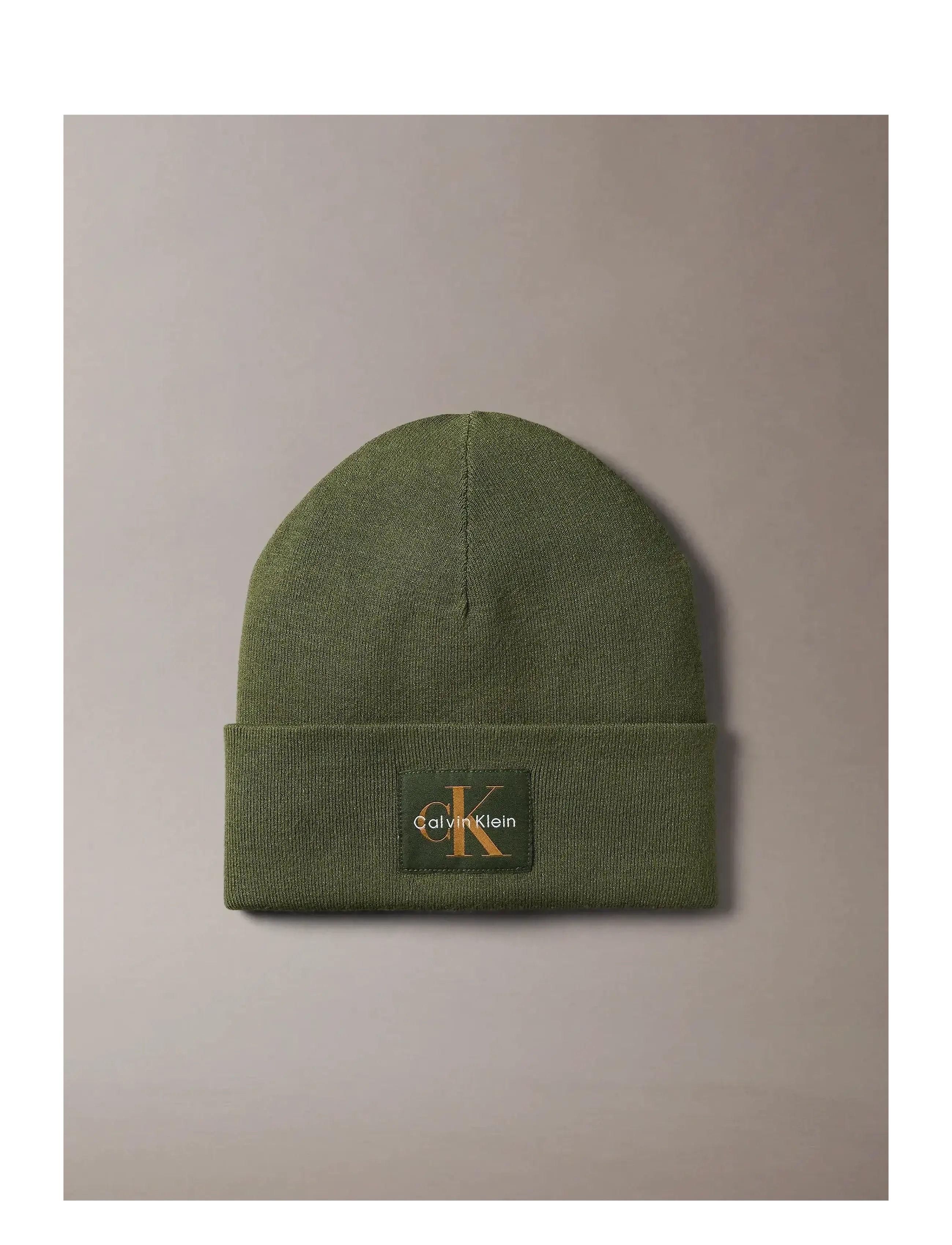 Calvin Klein Monologo Patch Beanie, One Size, Green, Hovedbeklædning > Huer, Herre